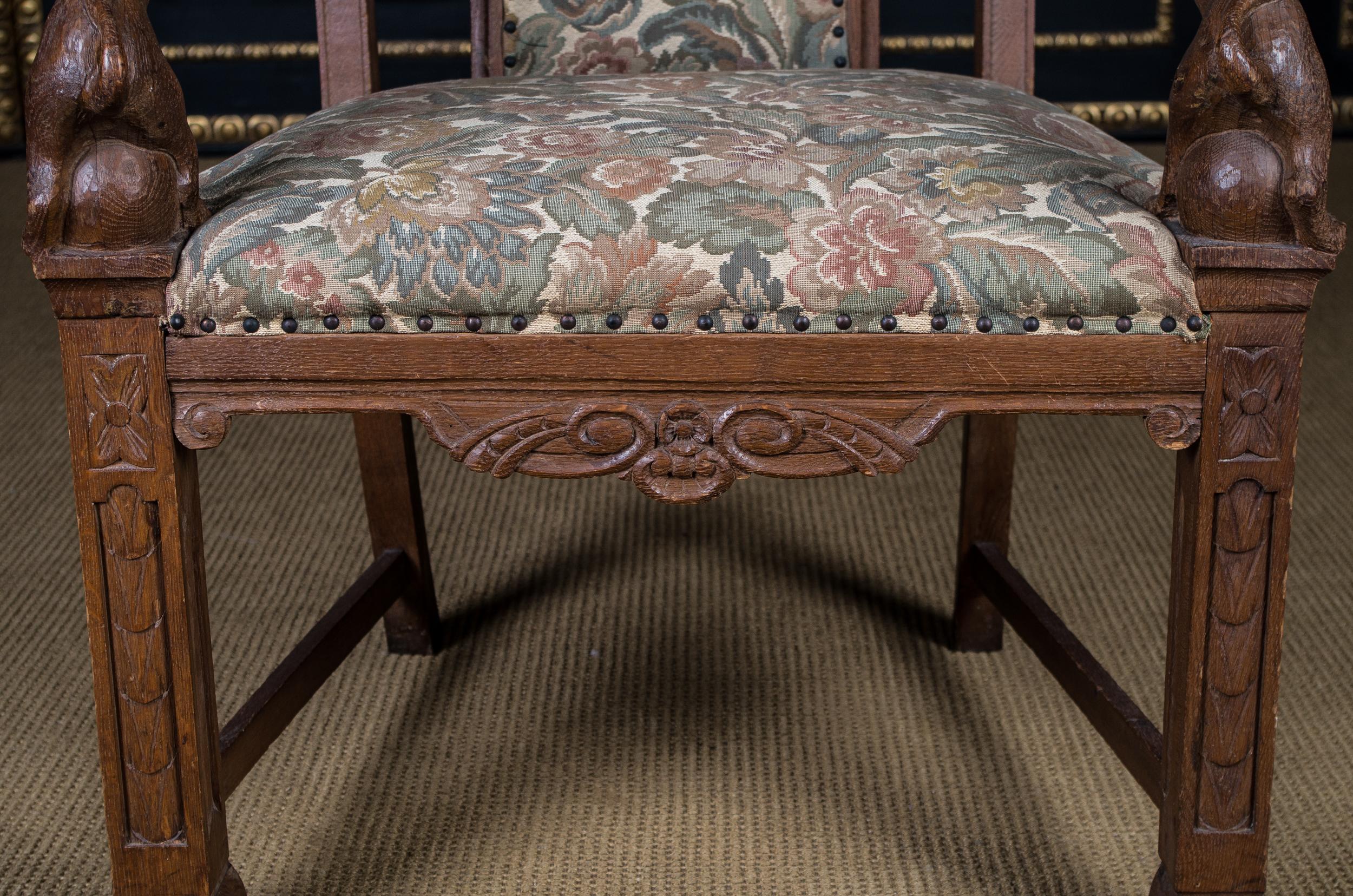 Historical Neo Renaissance Armchair with Lion Armrests, circa 1850-1870 1