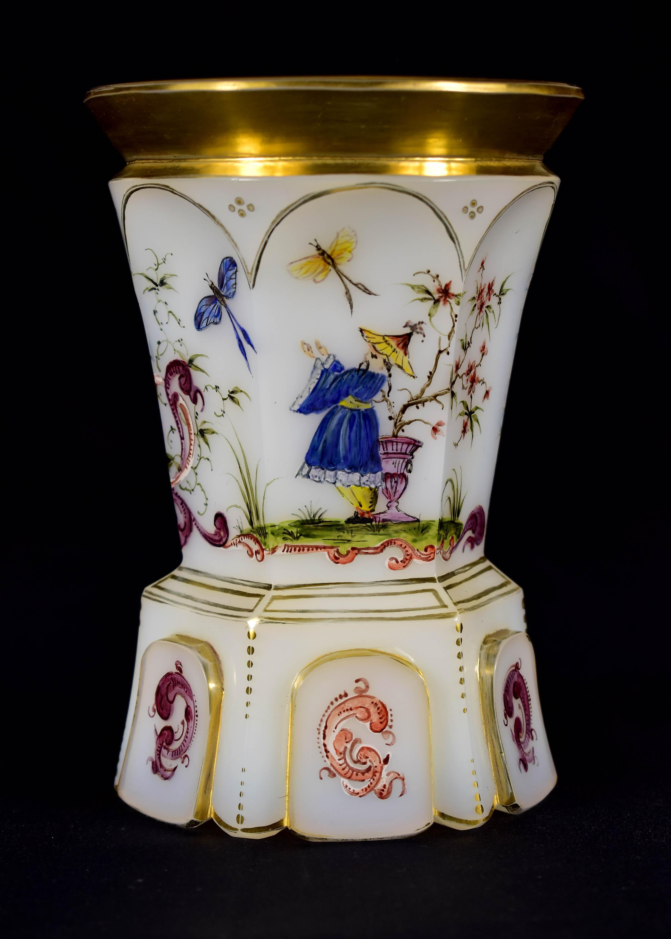 Historical Painted Goblet  of Opaline Glass - 19-20 centuries In Good Condition In Nový Bor, CZ