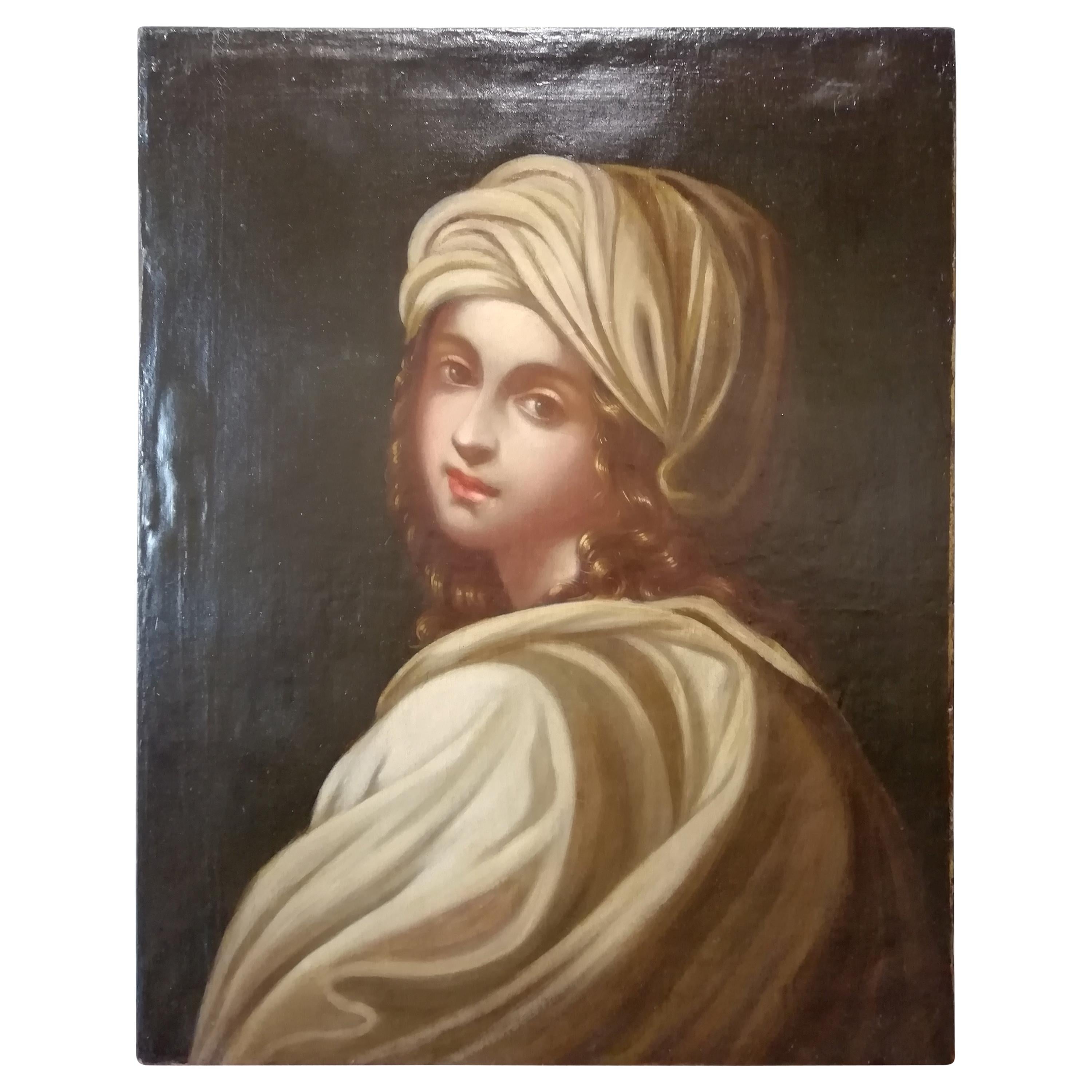 Historical Portrait of Beatrice Cenci, Italian Painting, Mid-18th Century Oil For Sale