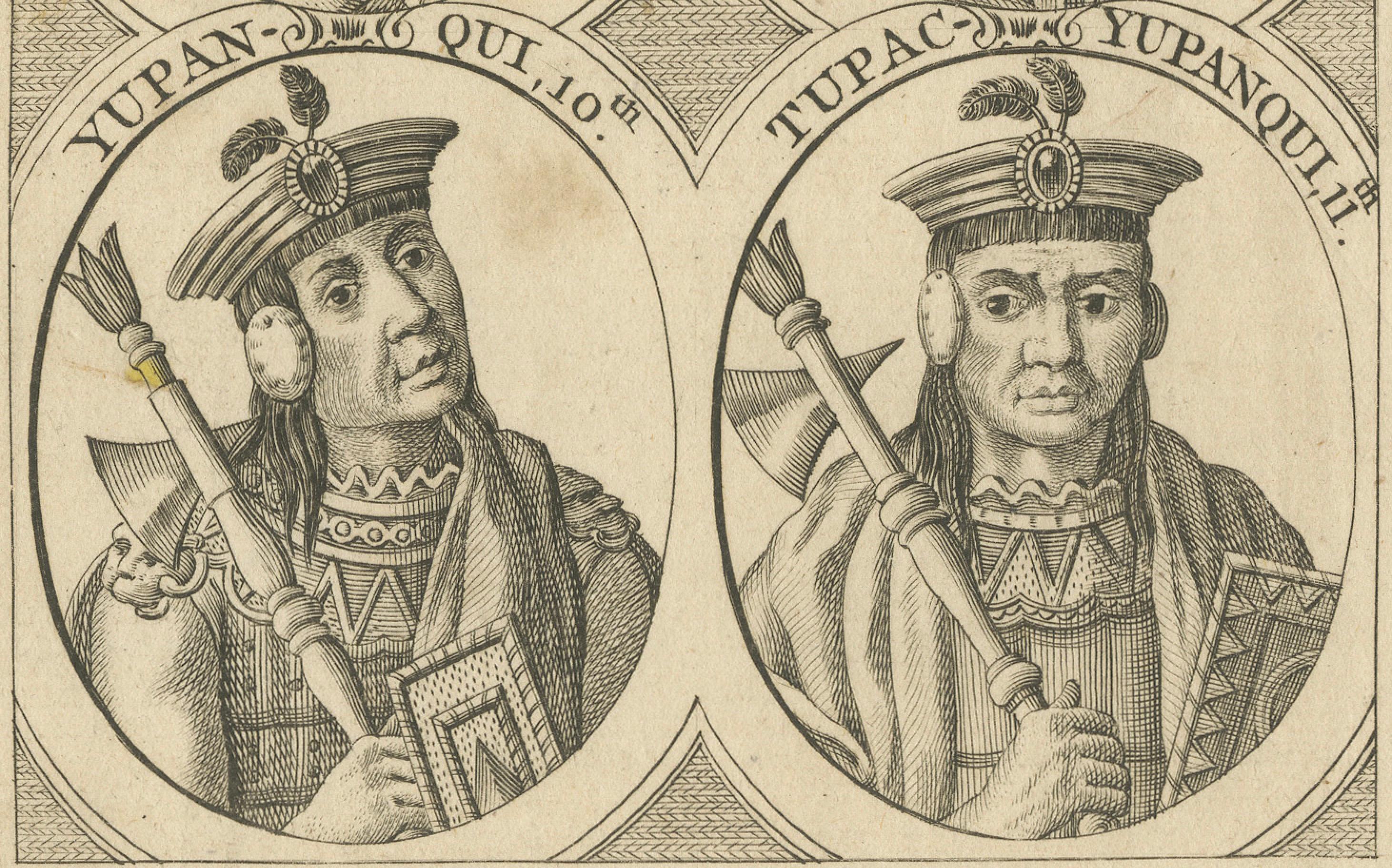 Retratos Históricos de Seis Gobernantes Incas, Perú, 1752: Una Colección de Copperplate Grabado en venta