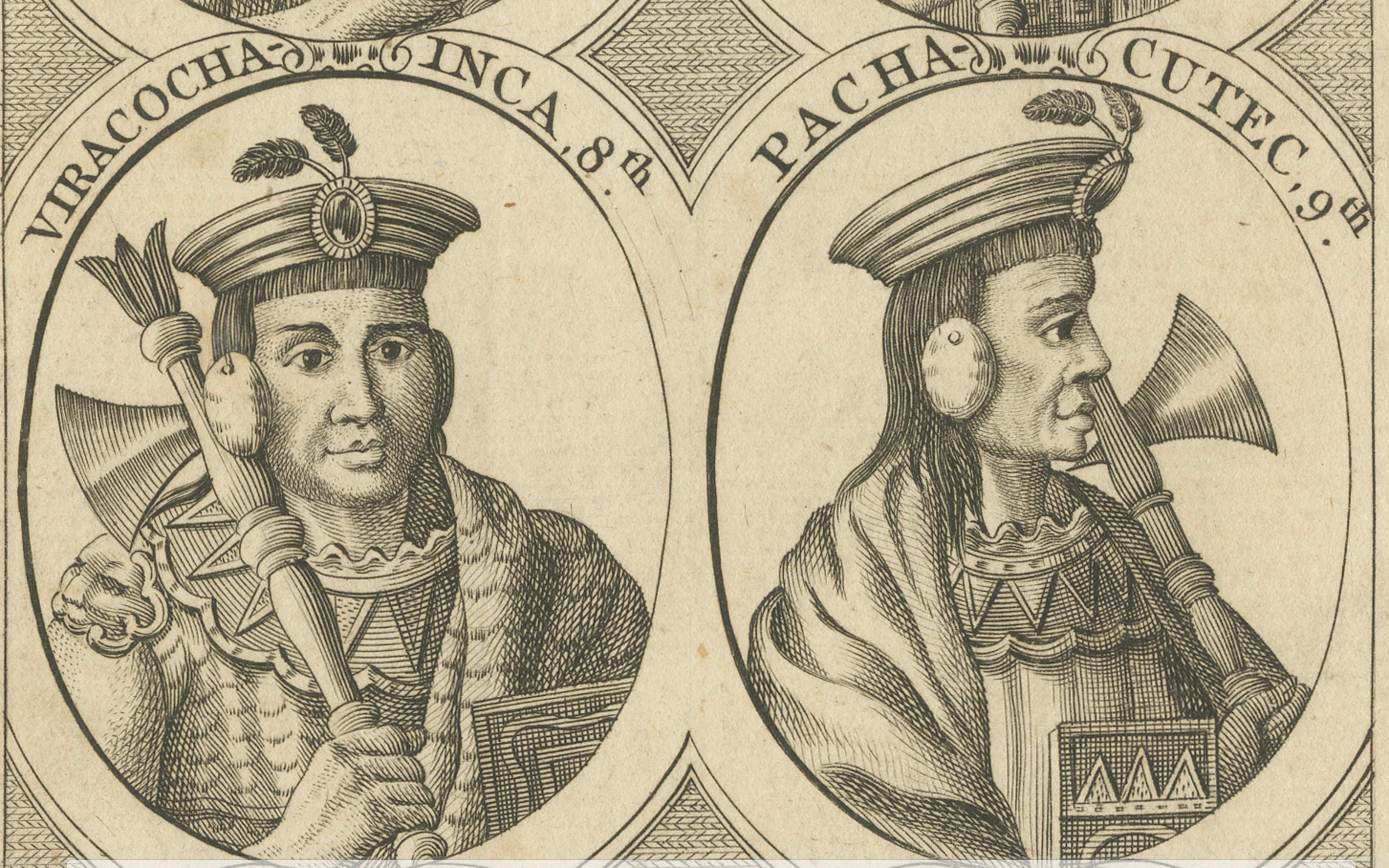 Retratos Históricos de Seis Gobernantes Incas, Perú, 1752: Una Colección de Copperplate en Bueno estado para la venta en Langweer, NL