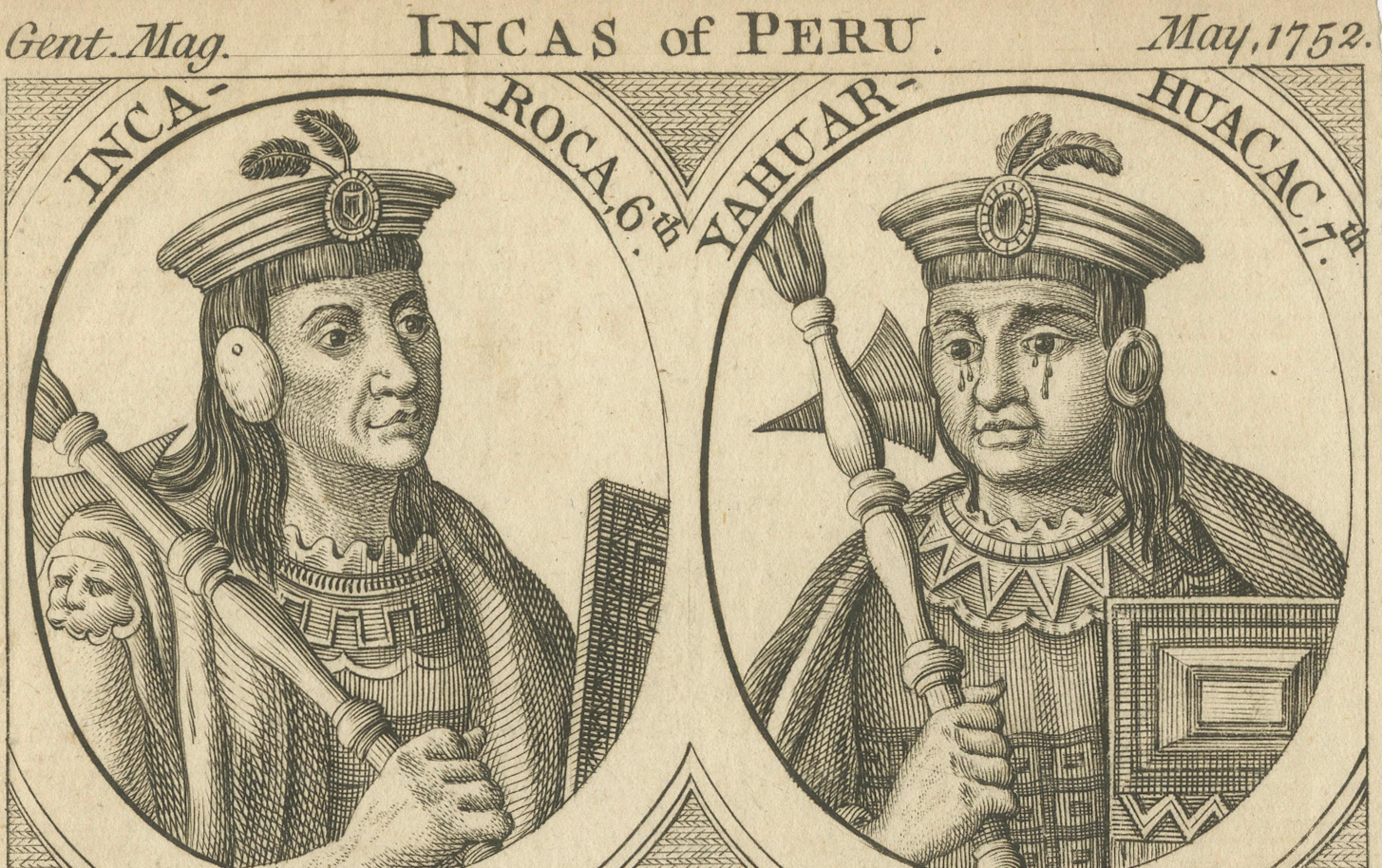 Retratos Históricos de Seis Gobernantes Incas, Perú, 1752: Una Colección de Copperplate mediados del siglo XVIII en venta