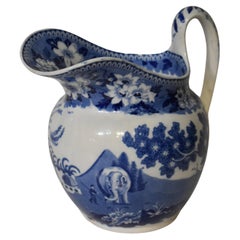Historical Staffordshire Blue and White Pottery Pitcher, 2nd Q 19th C