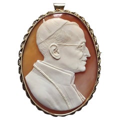 Historically Significant Portrait Cameo of Pope Pius XII Shell Cameo in 14K Gold