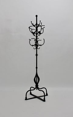 Historicism Antique Black Iron Coat Rack Coat Stand, circa 1890, Austria