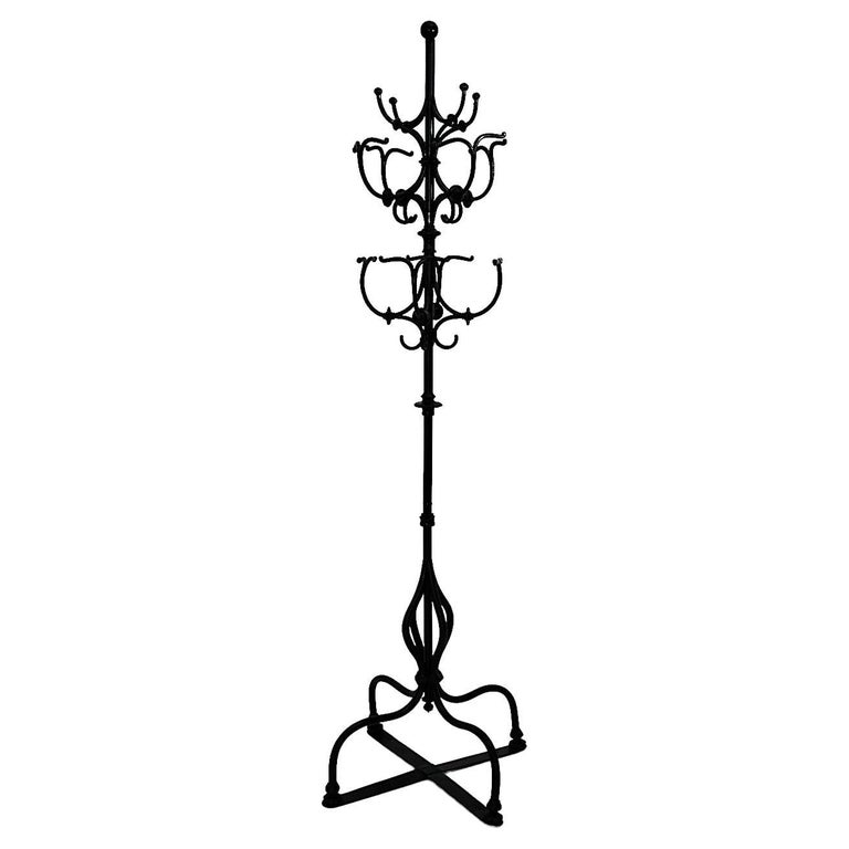 Historicism Antique Black Iron Coat Rack Coat Stand, circa 1890