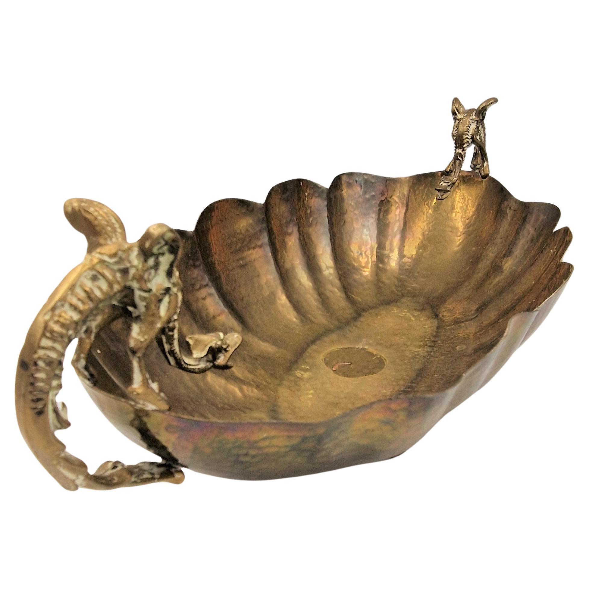 Historicism brass bowl with Dragon handle. 1880 - 1900 For Sale