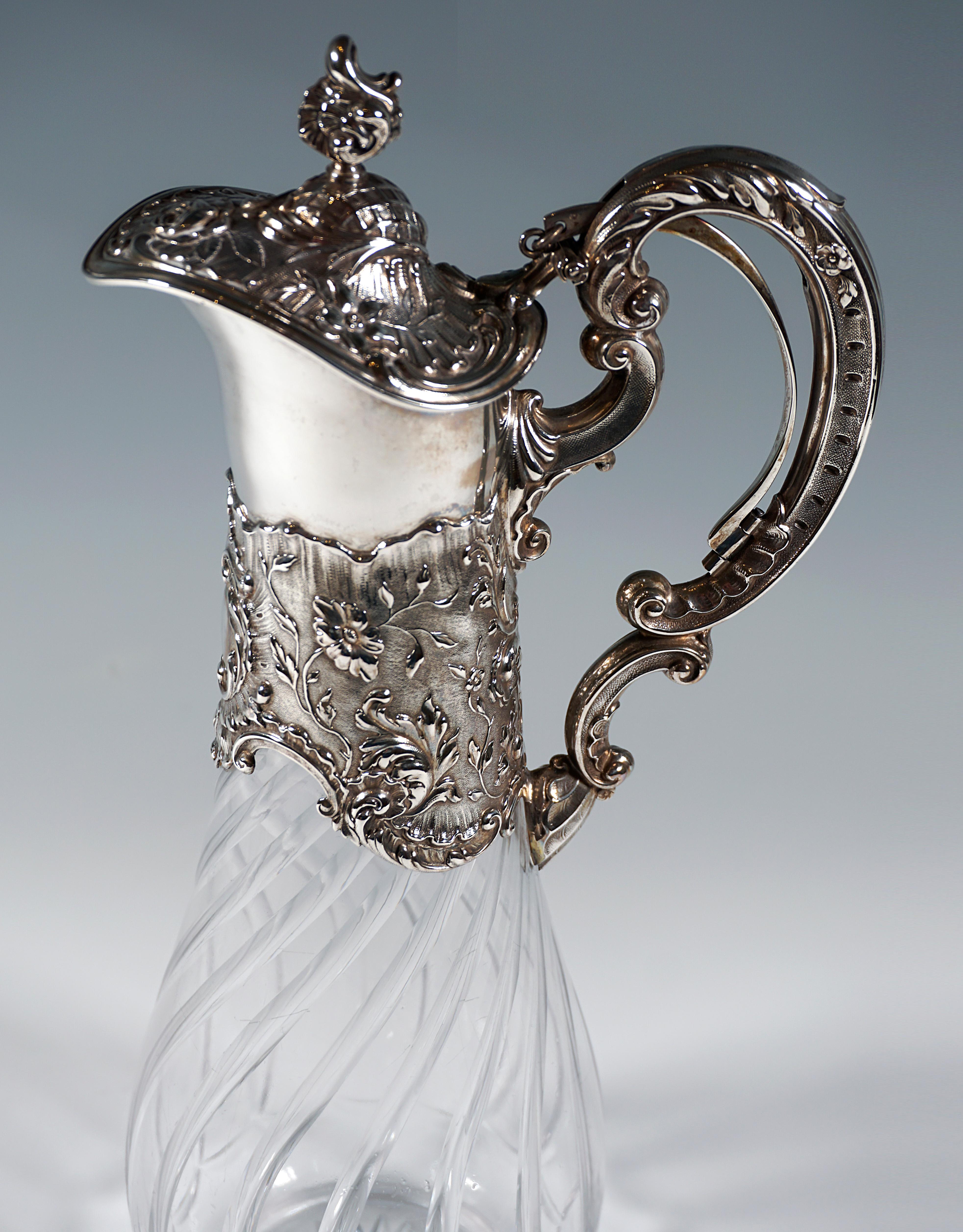 Late Victorian Historicism Glass Carafe with Silver Mount & Pull Mechanism, Koch & Bergfeld