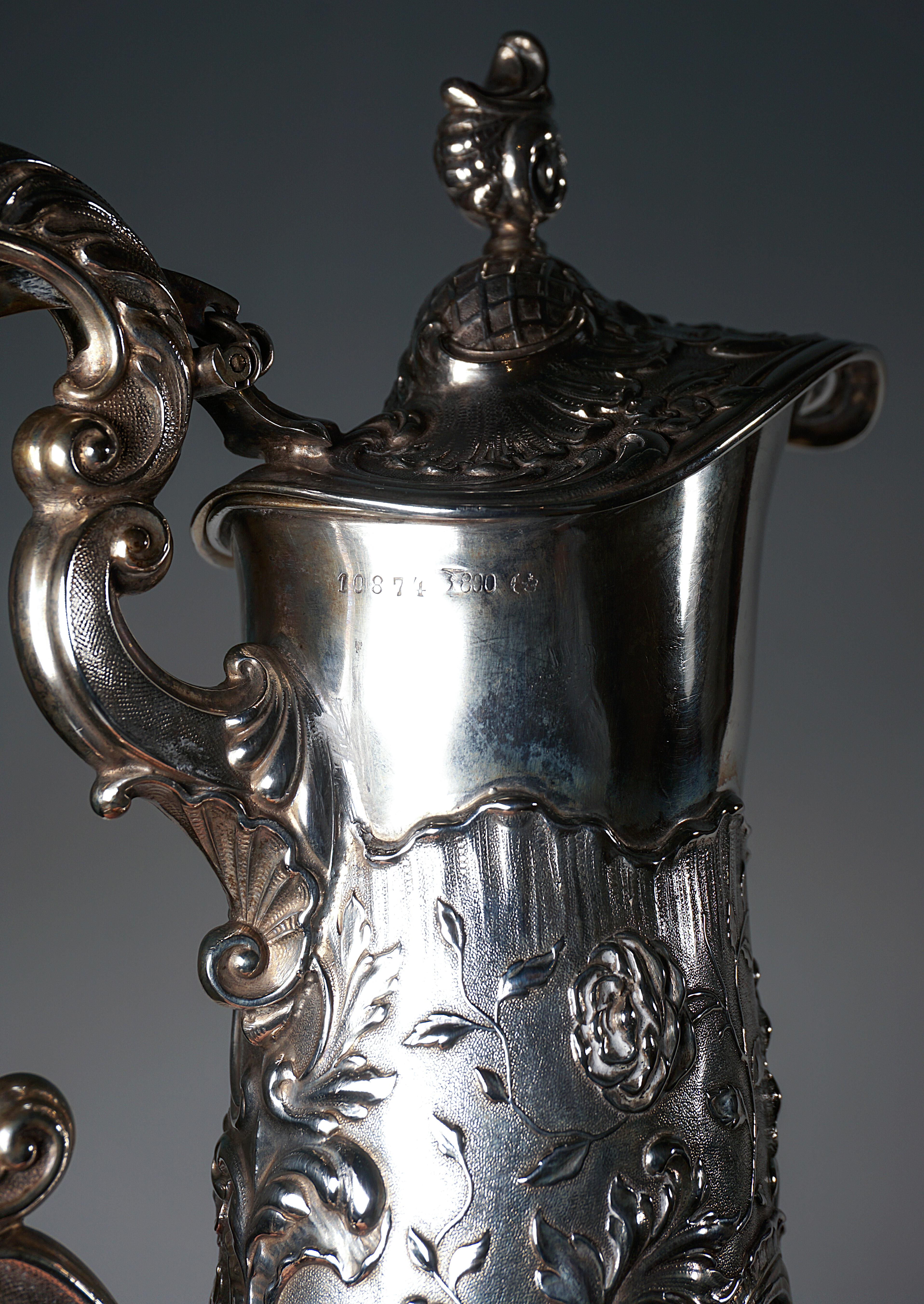 Late 19th Century Historicism Glass Carafe with Silver Mount & Pull Mechanism, Koch & Bergfeld