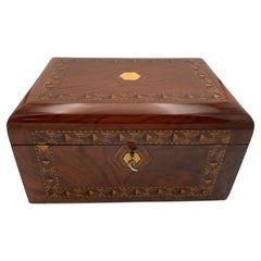 Antique Historicism Jewelry Box, Walnut with Inlays, Germany, 19th Century