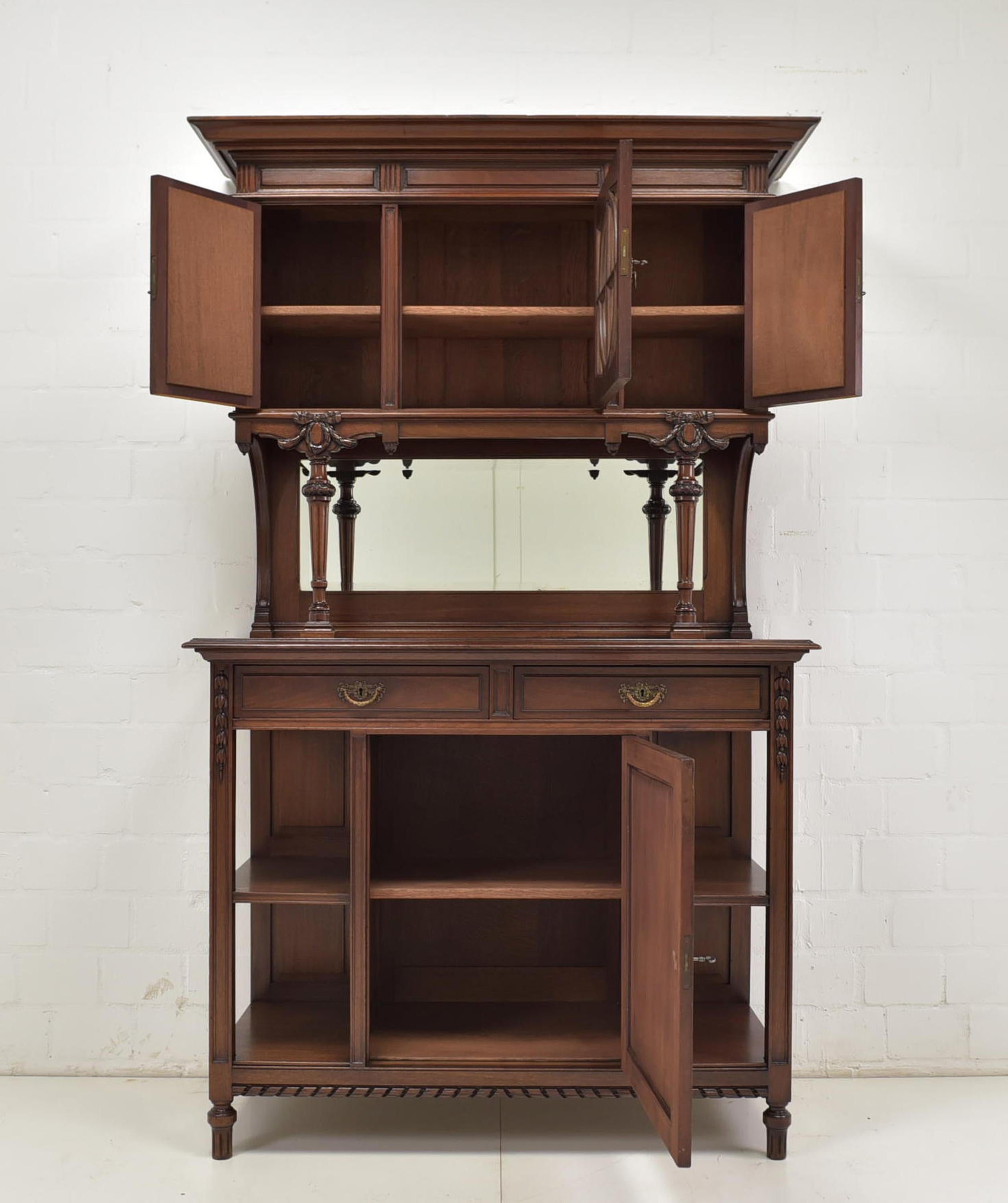 Glazed Historicism / Louis XVI Buffet Cabinet in Solid Mahogany, 1910 For Sale
