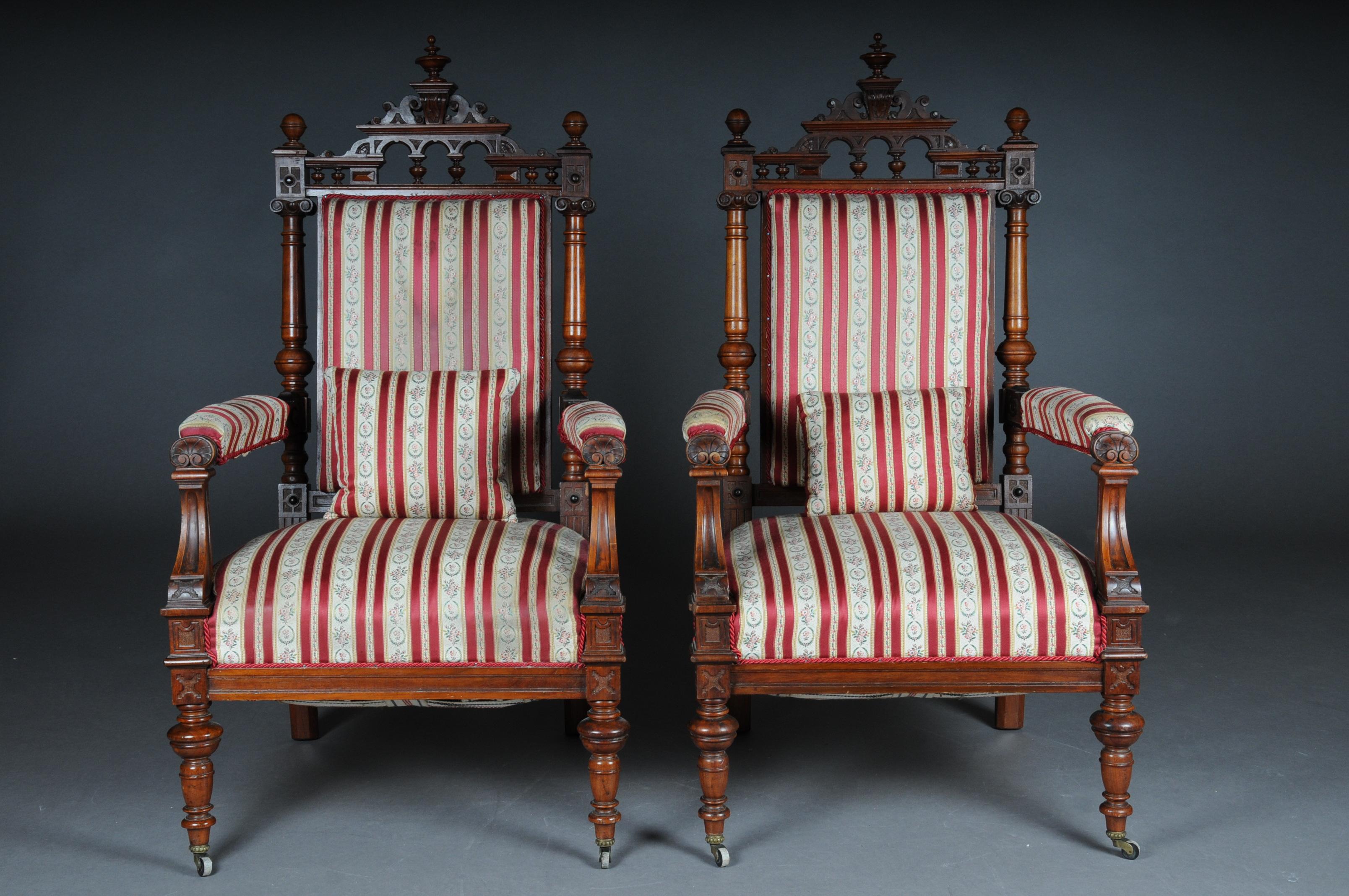 Historisches Salon-Sofa, 2 Sessel, 4 Stühle, Nussbaumholz, um 1870 im Angebot 13