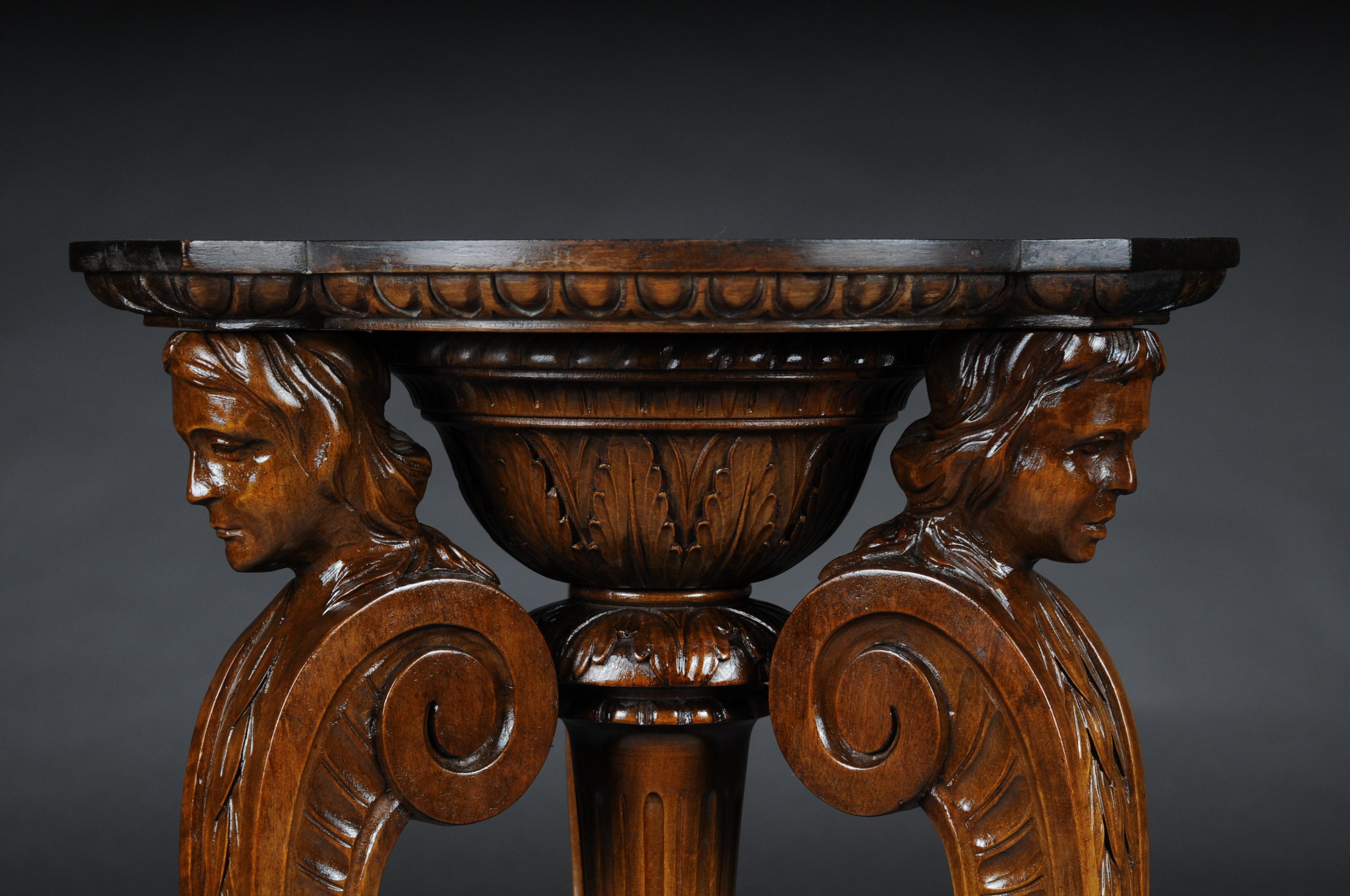 Hand-Carved Historicism Side Table or Pillar, Walnut Tree, circa 1880