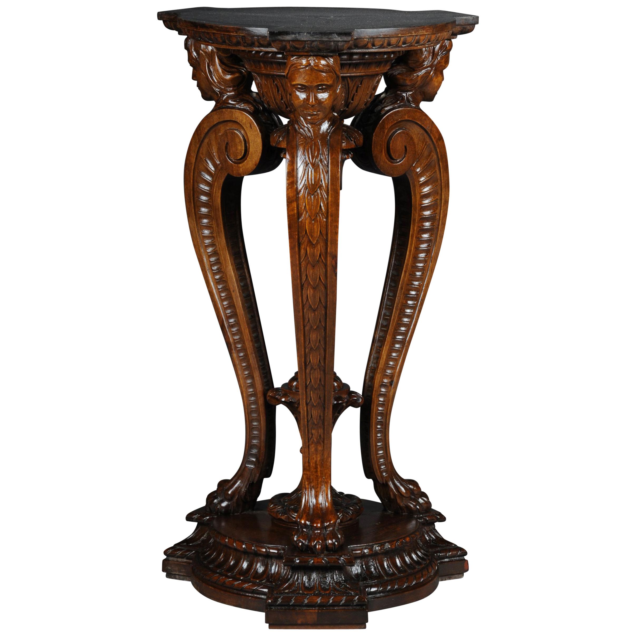 Historicism Side Table or Pillar, Walnut Tree, circa 1880 For Sale