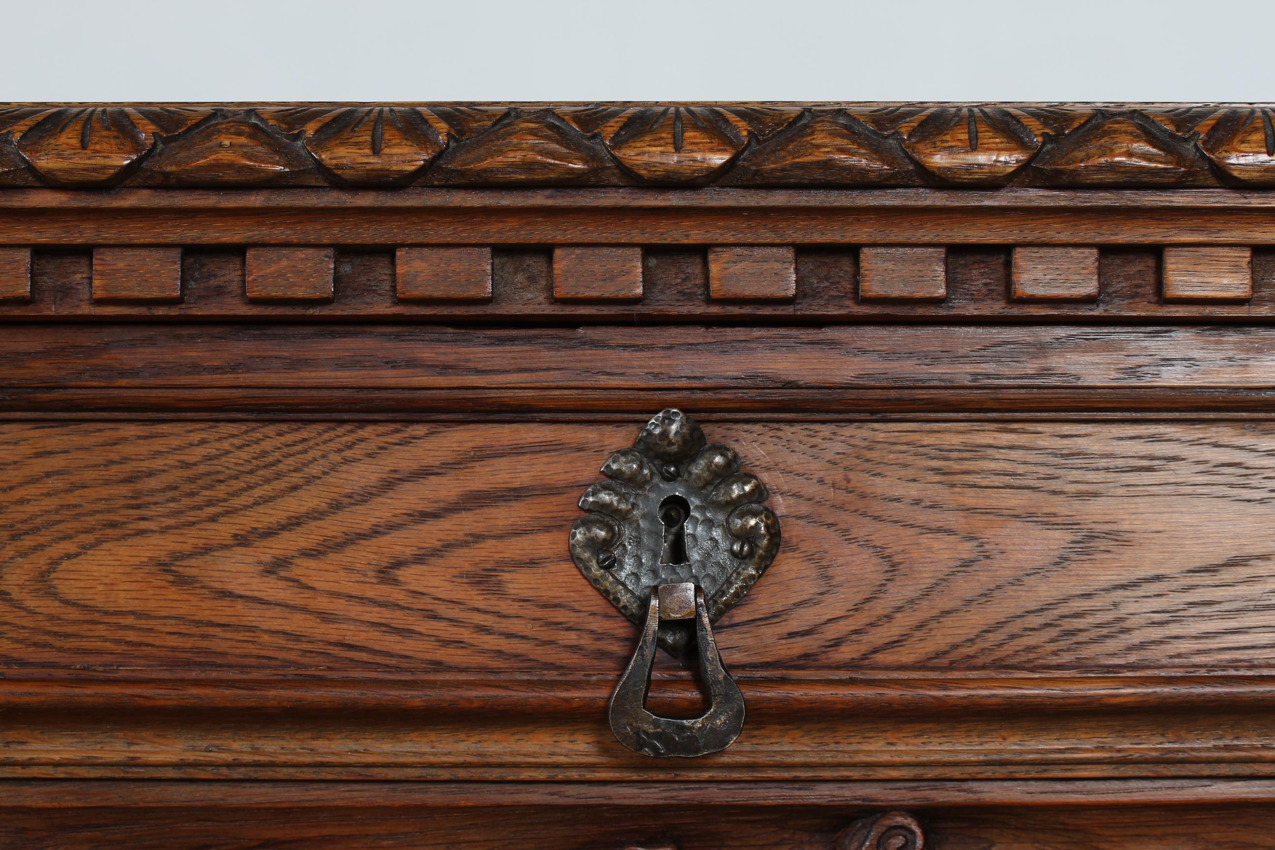 Historicism Sideboard Credenza Hand Carved Oak Danish Cabinetmaker, 1940s For Sale 4