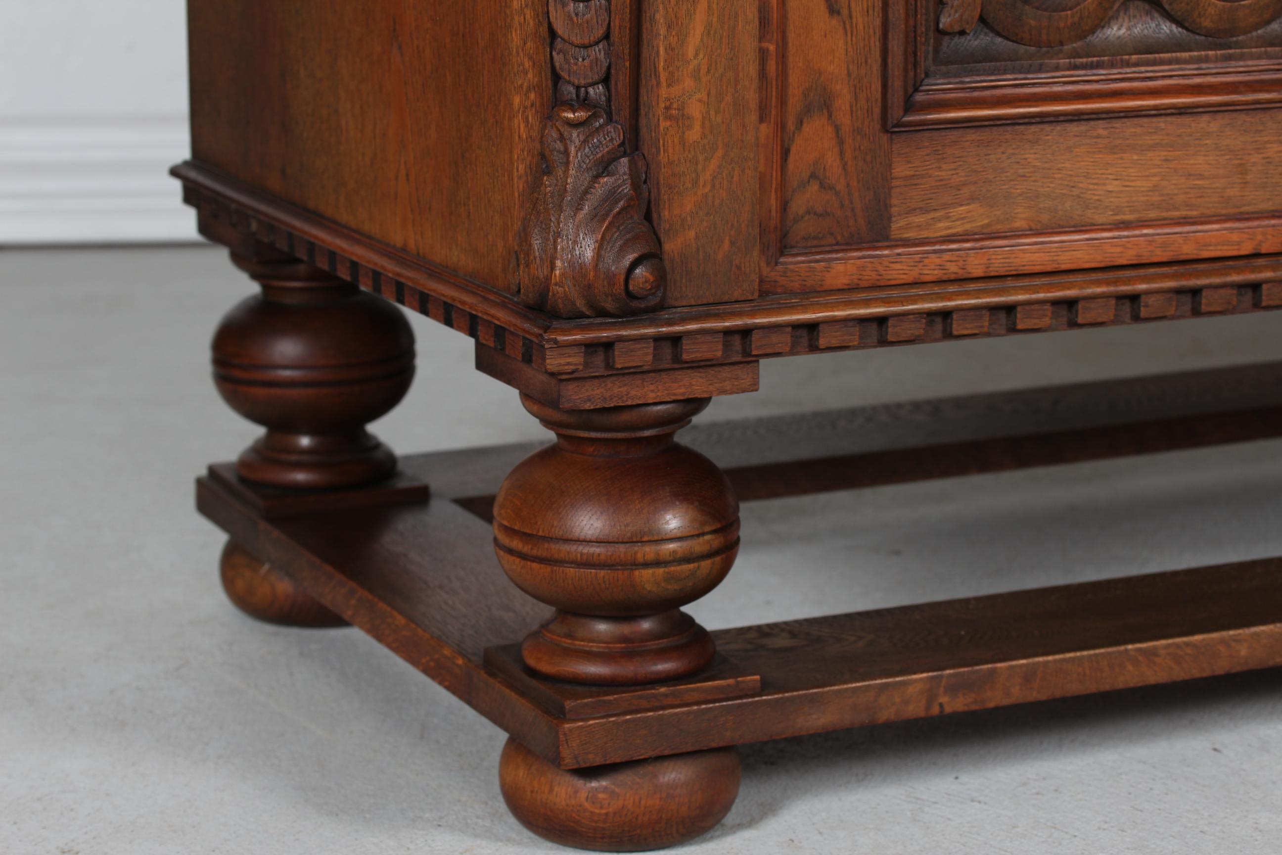 Mid-20th Century Historicism Sideboard Credenza Hand Carved Oak Danish Cabinetmaker, 1940s For Sale
