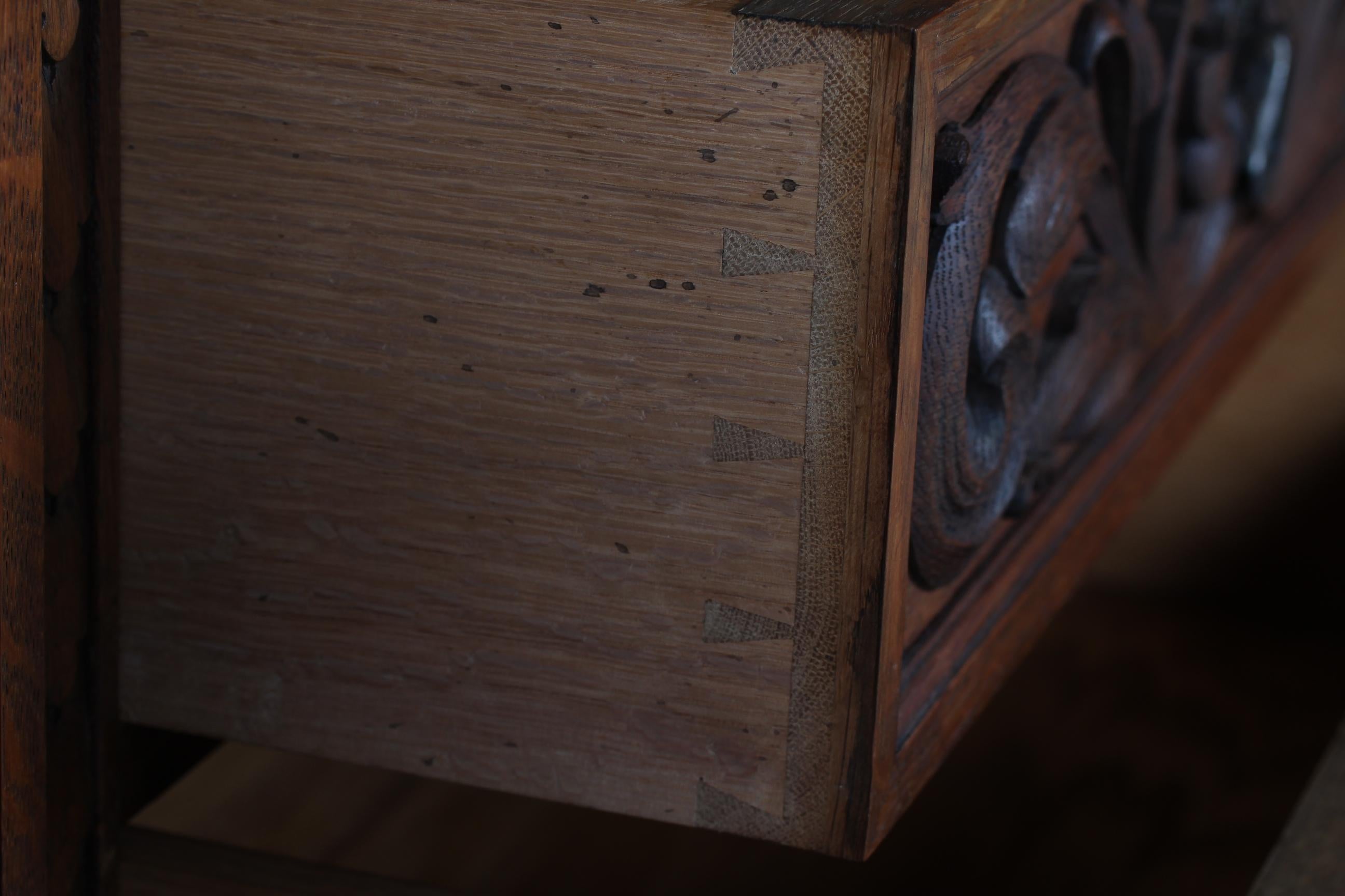 Historicism Sideboard Credenza Hand Carved Oak Danish Cabinetmaker, 1940s For Sale 1