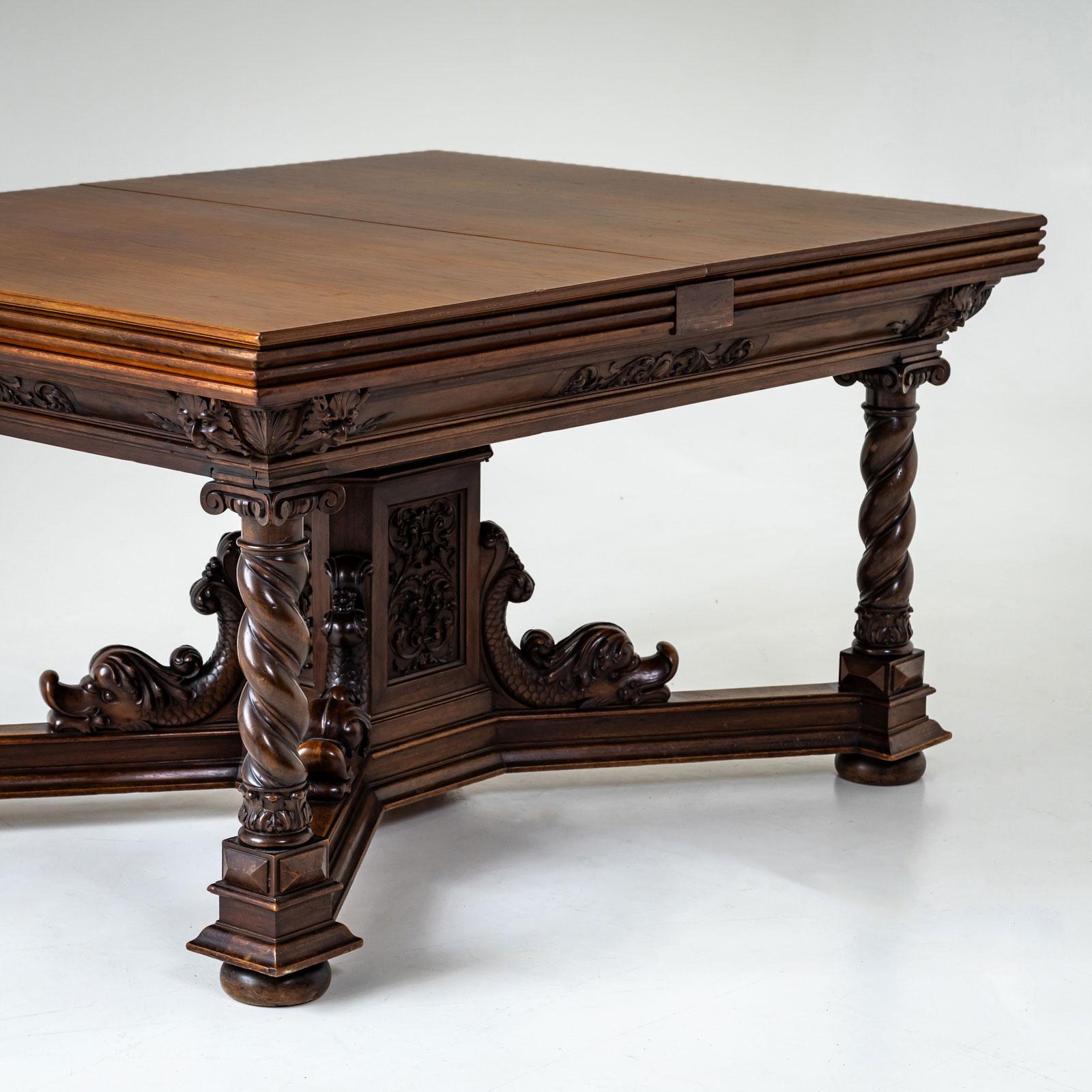 Hand-Carved Historicist Extendable Table, Germany, Late 19th Century For Sale