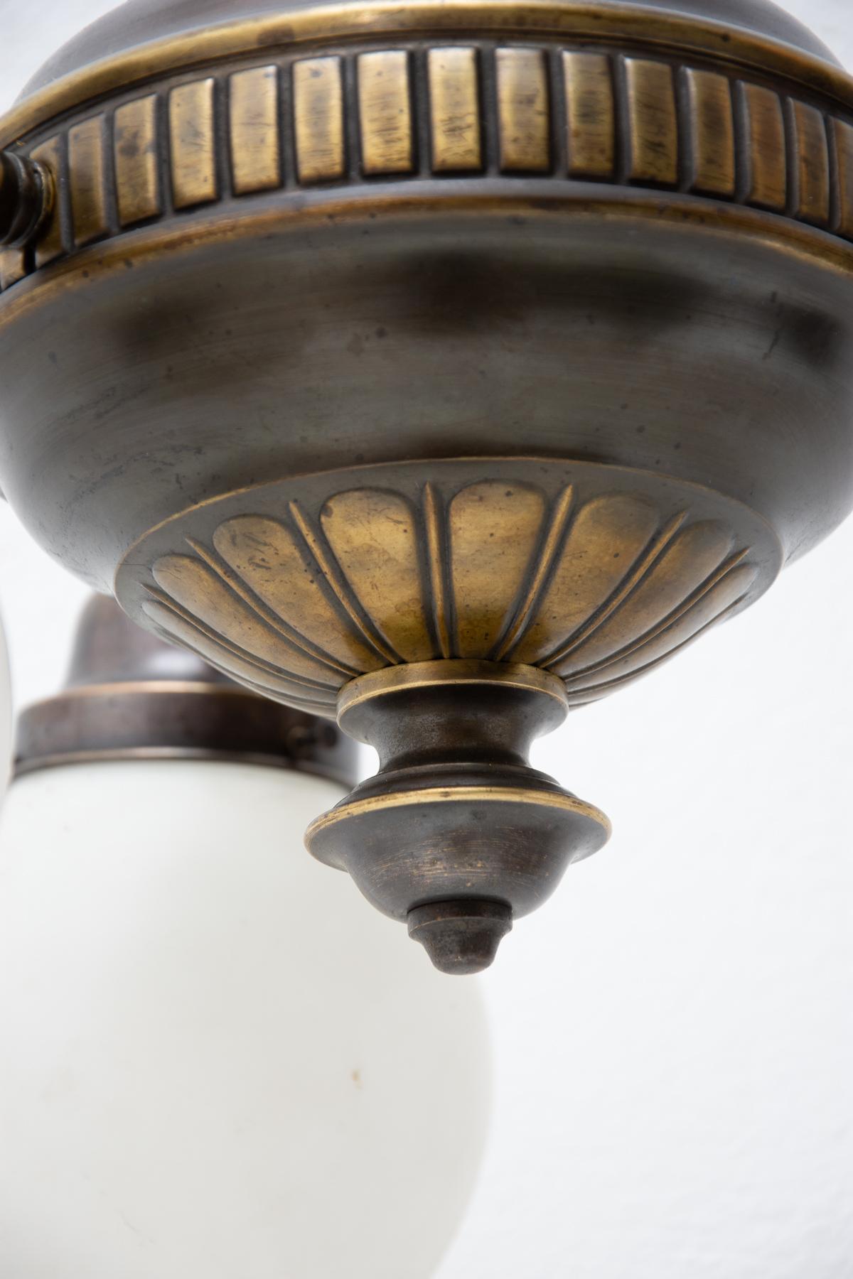 Historicizing Brass Three-Armed Chandelier, Turn of the 19th and 20th Century 4