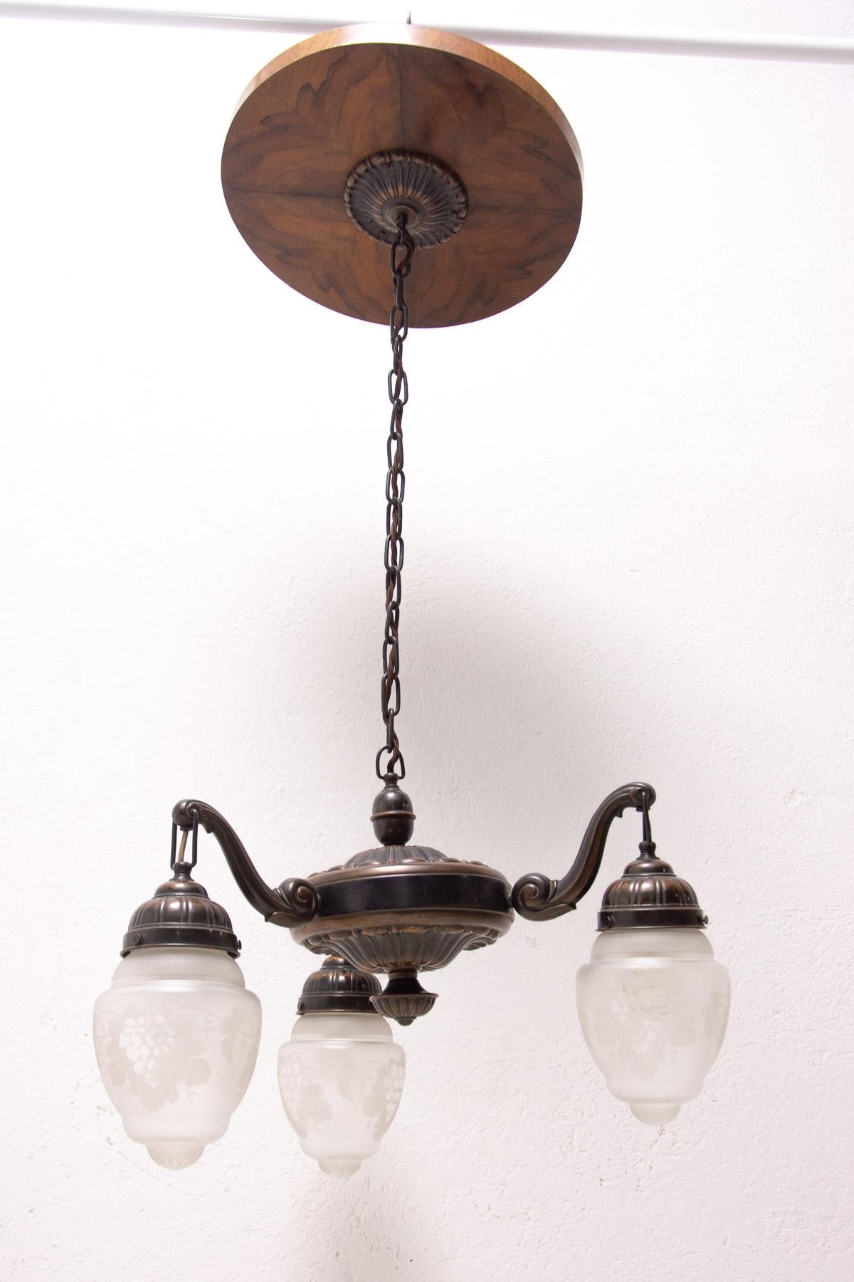 Austrian Historicizing Brass Three-Armed Chandelier, Turn of the 19th and 20th Century For Sale