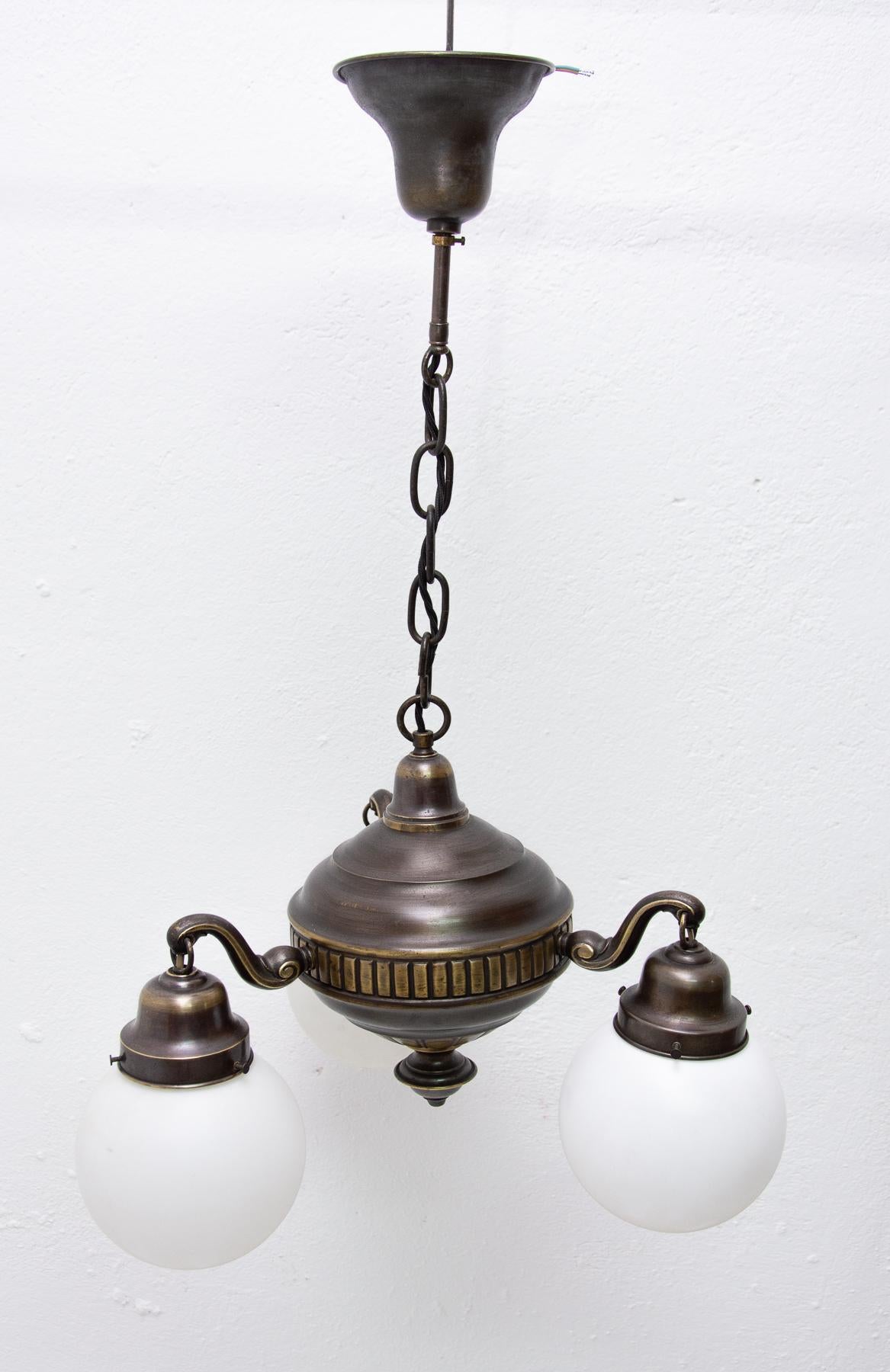 Historicizing Brass Three-Armed Chandelier, Turn of the 19th and 20th Century 1