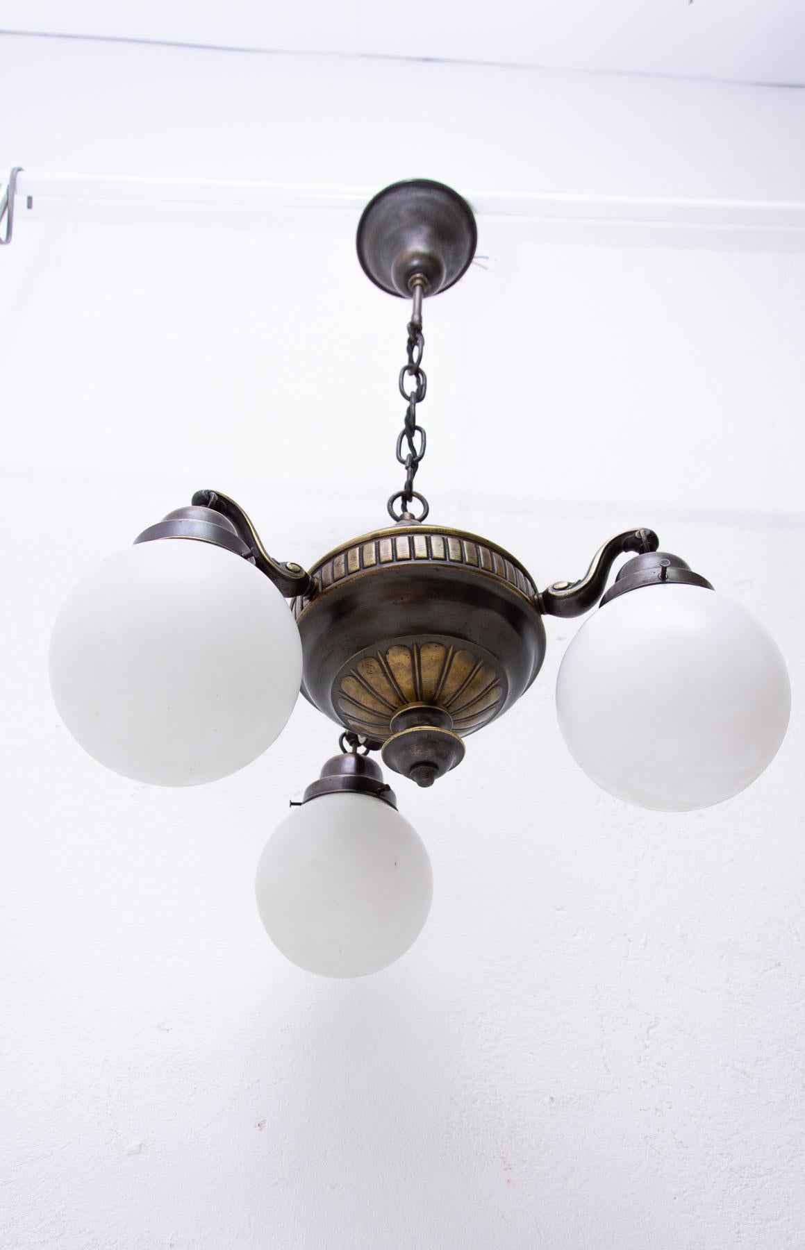 Historicizing Brass Three-Armed Chandelier, Turn of the 19th and 20th Century 3