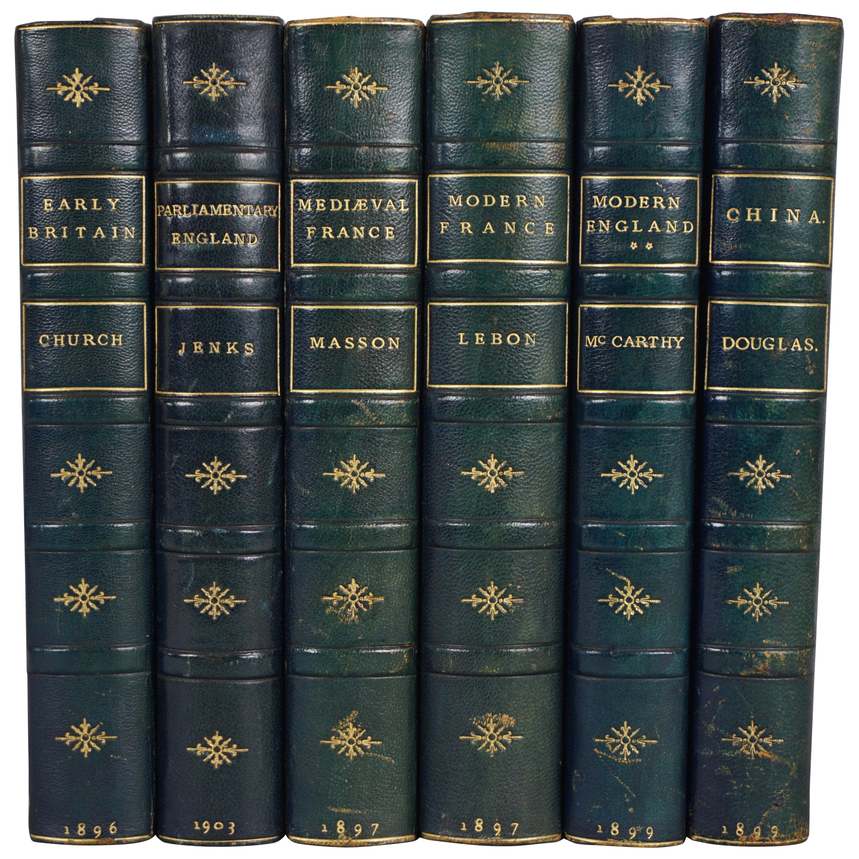 Histories of Britain, France and China Bound in Royal Blue Leather Bindings