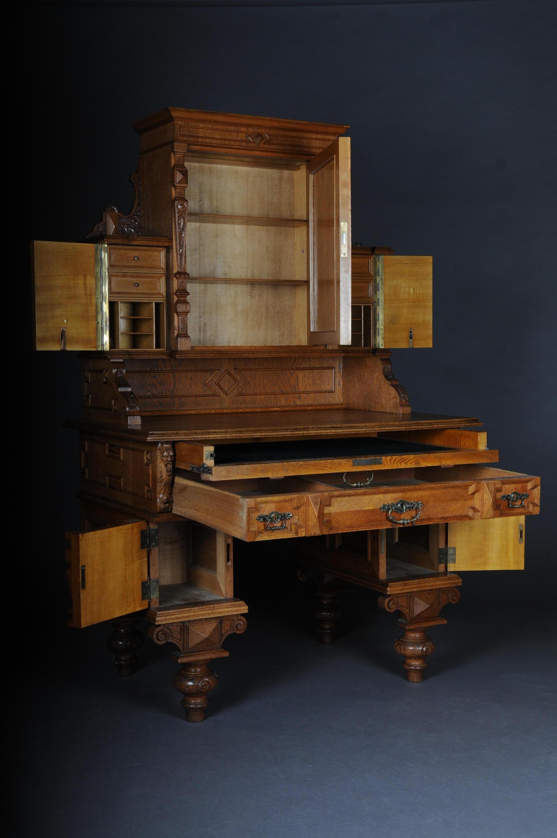 Hand-Carved Historism Essay Desk / Secretary circa 1870 Light Oak For Sale