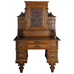 Historisme Essai Bureau / Secrétaire circa 1870 Chêne clair