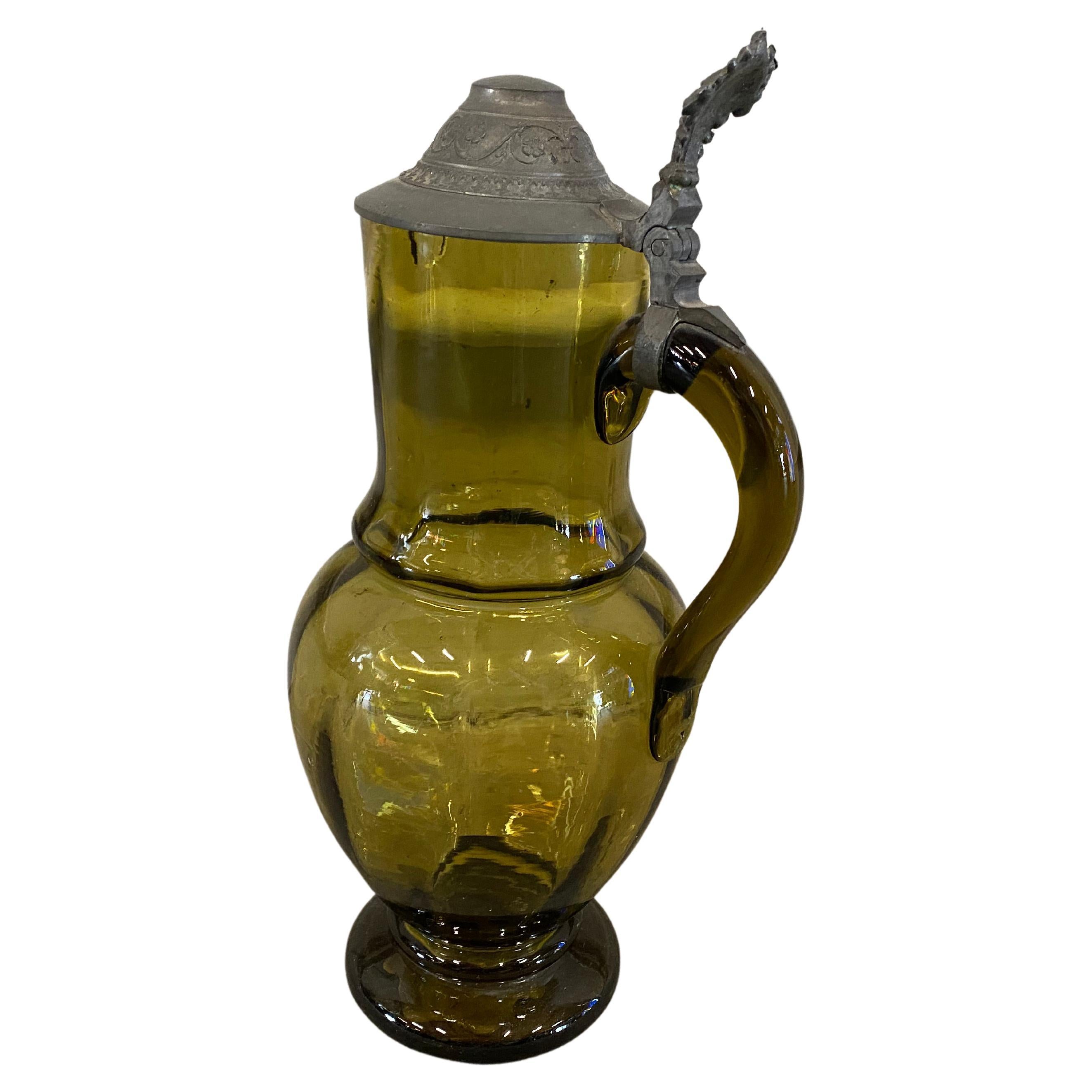 Historism Glass Jug with Lid Around 1890 For Sale