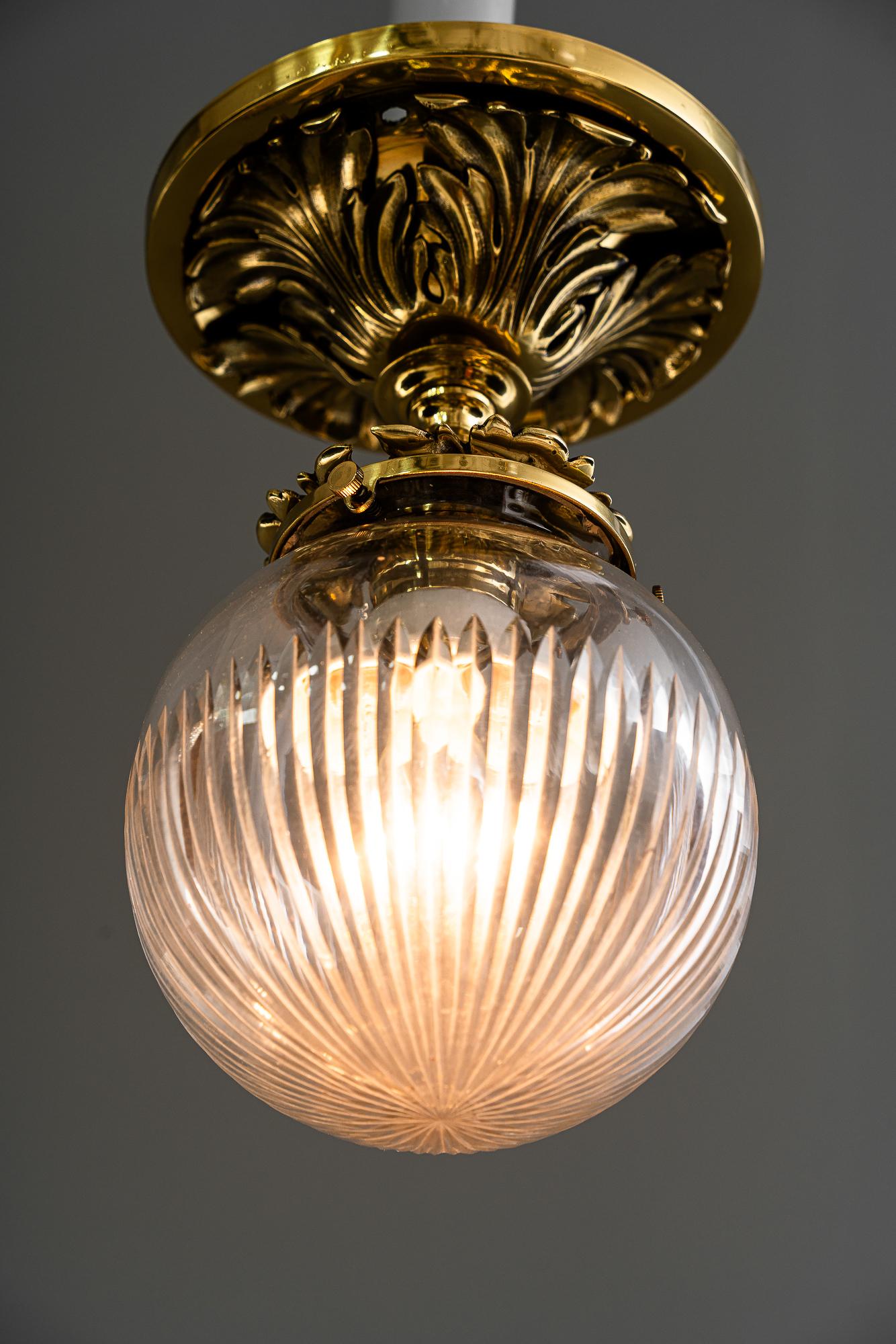 Historistic brass ceiling lamp with cut glass shade vienna around 1890s For Sale 2