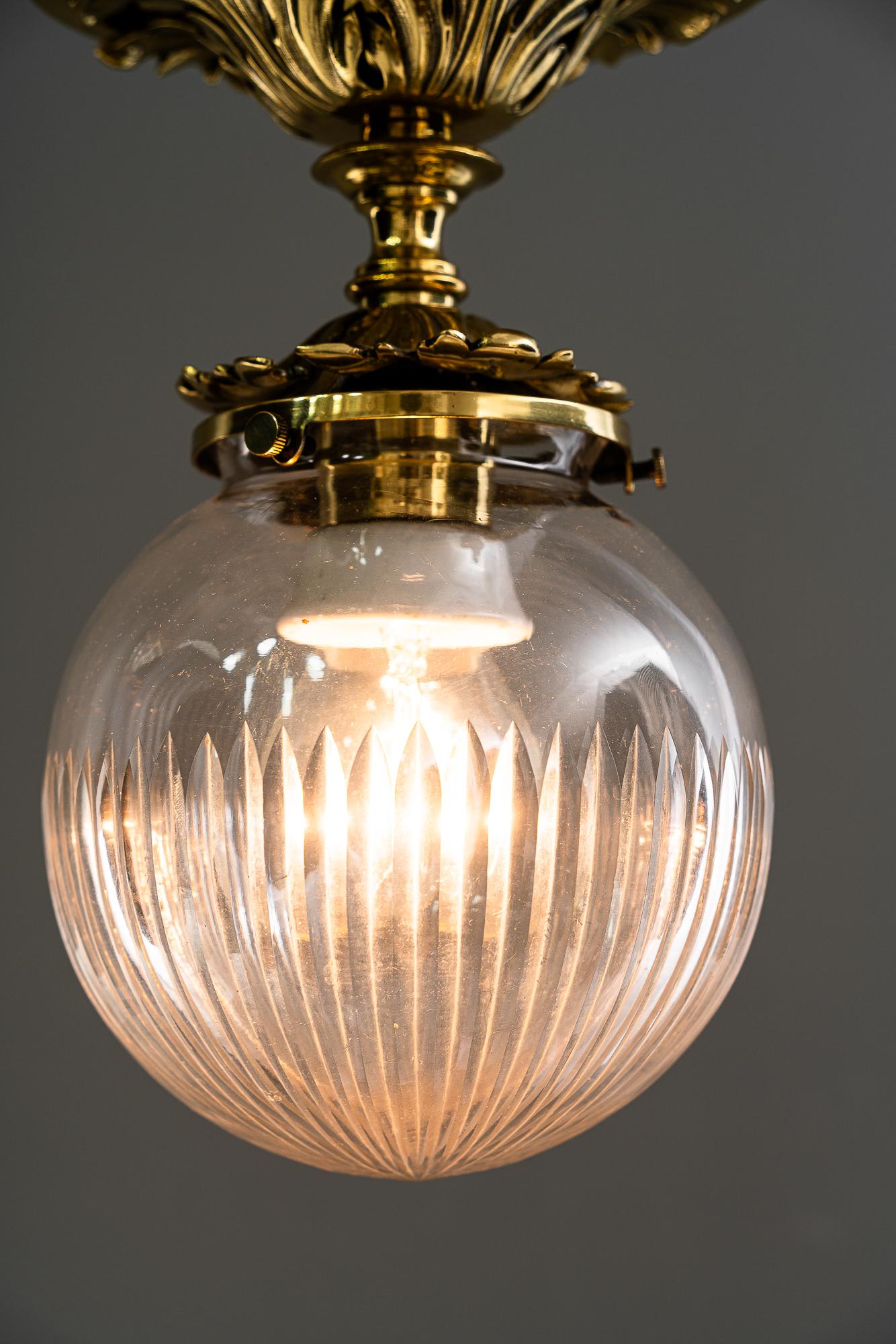 Historistic brass ceiling lamp with cut glass shade vienna around 1890s For Sale 3