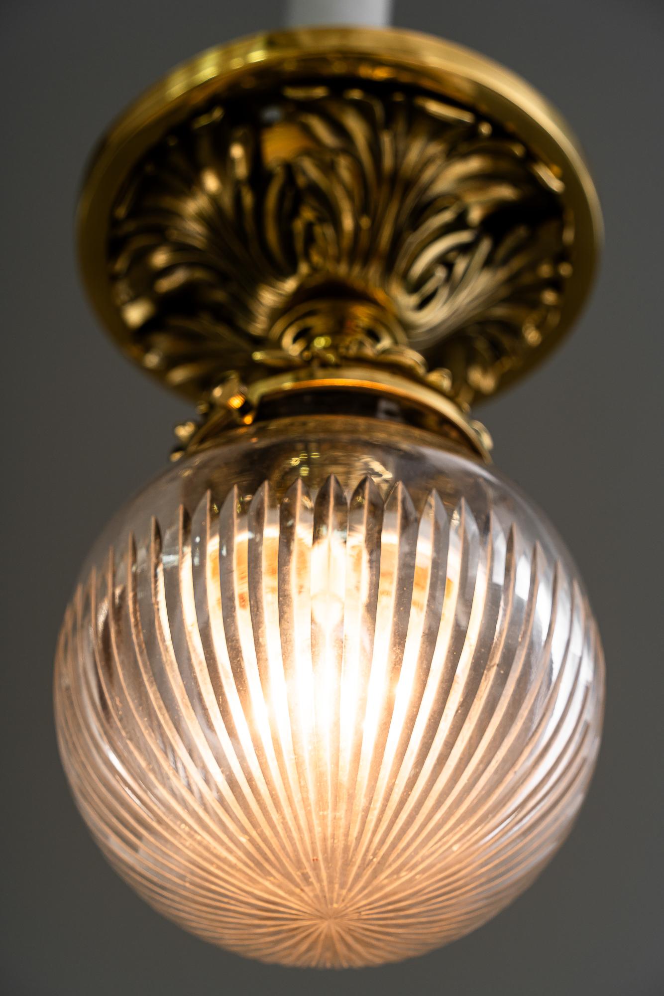 Historistic brass ceiling lamp with cut glass shade vienna around 1890s For Sale 4