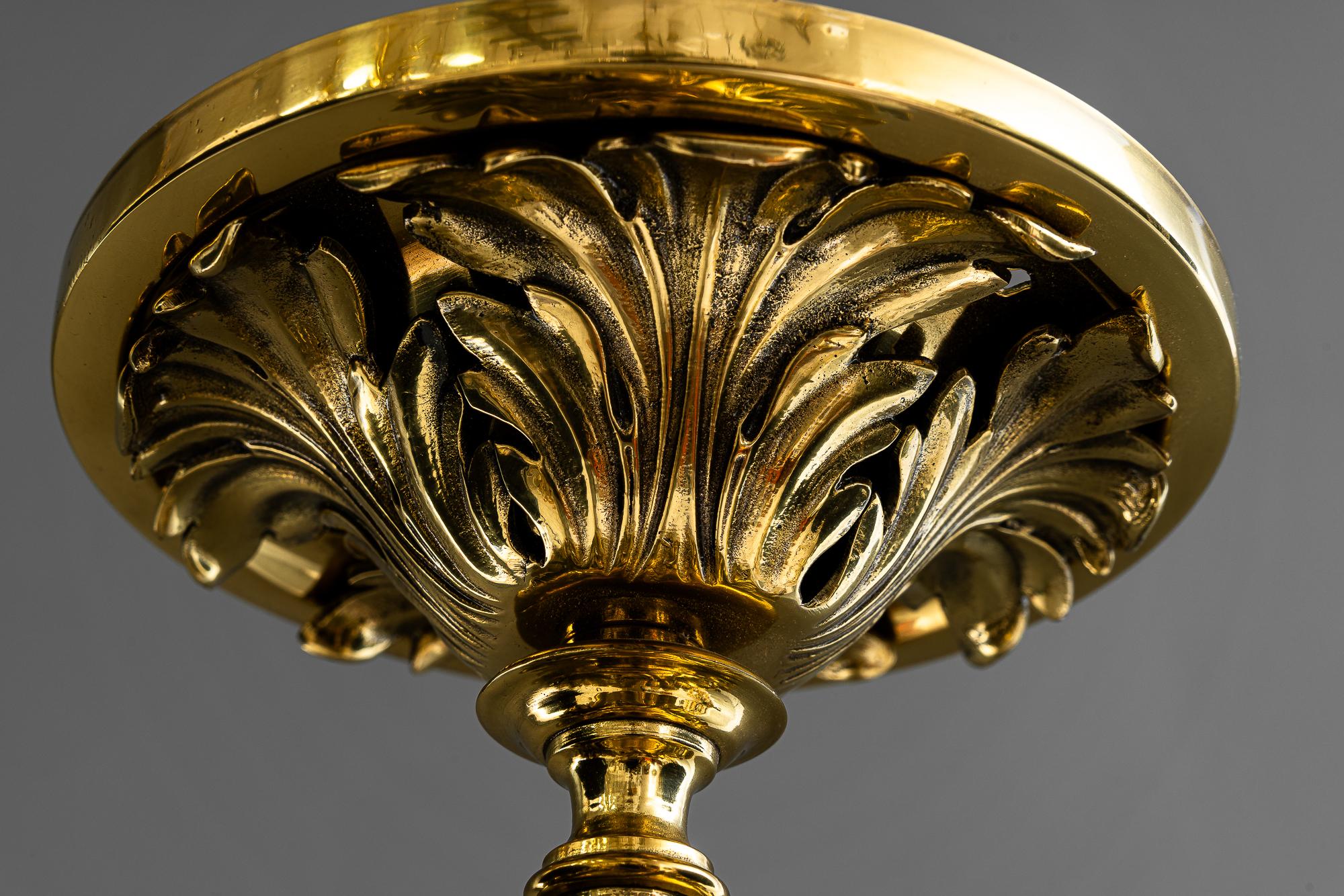 Late 19th Century Historistic brass ceiling lamp with cut glass shade vienna around 1890s For Sale
