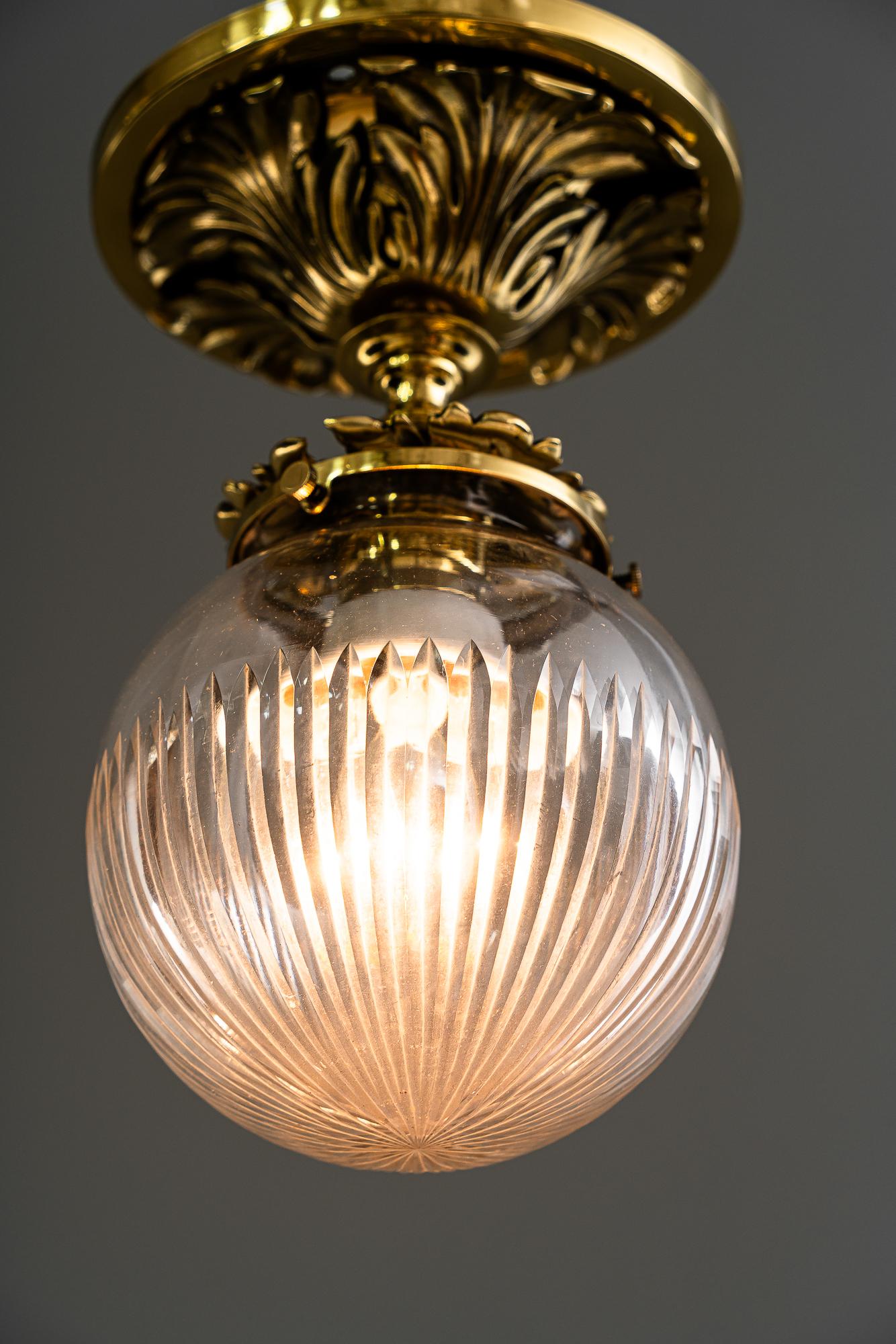 Historistic brass ceiling lamp with cut glass shade vienna around 1890s For Sale 1