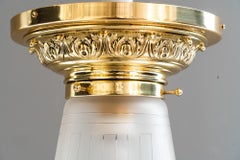 Historistic brass ceiling lamp with original cut glass shade vienna around 1890s