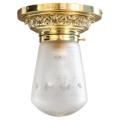 Historistic brass ceiling lamp with original cut glass shade vienna around 1890s