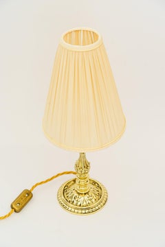 Historistic brass table lamp with fabric shade vienna around 1890s
