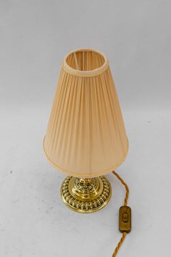Historistic brass table lamp with fabric shade vienna around 1890s