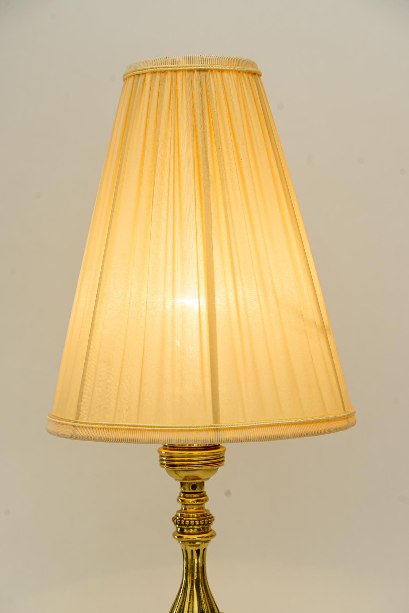 Brass Historistic brass table lamp with fabric shade vienna around 1890s For Sale