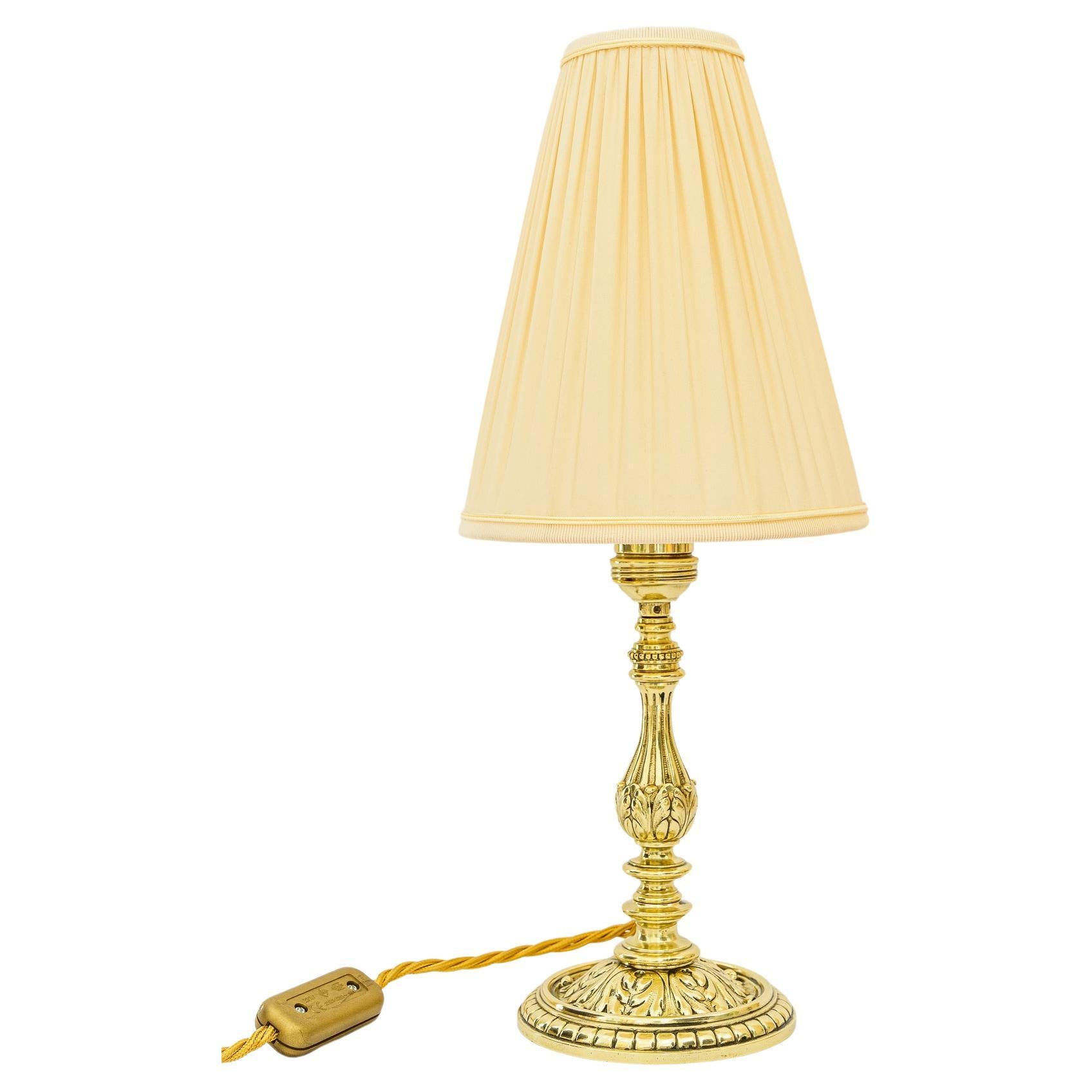 Historistic brass table lamp with fabric shade vienna around 1890s For Sale