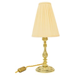Historistic brass table lamp with fabric shade vienna around 1890s