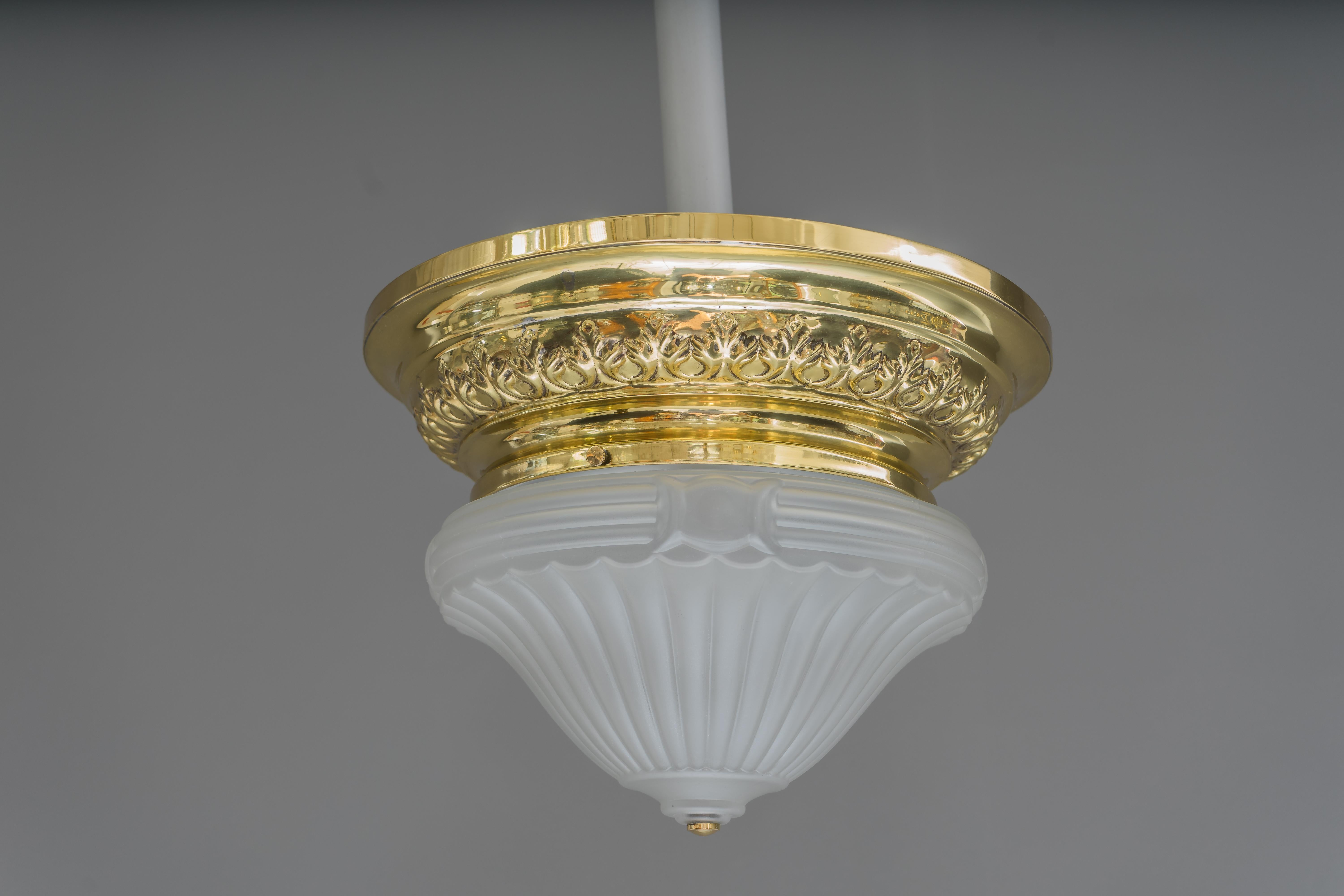 Historistic ceiling lamp Vienna, circa 1890s
Polished and stove enameled
Original glass.