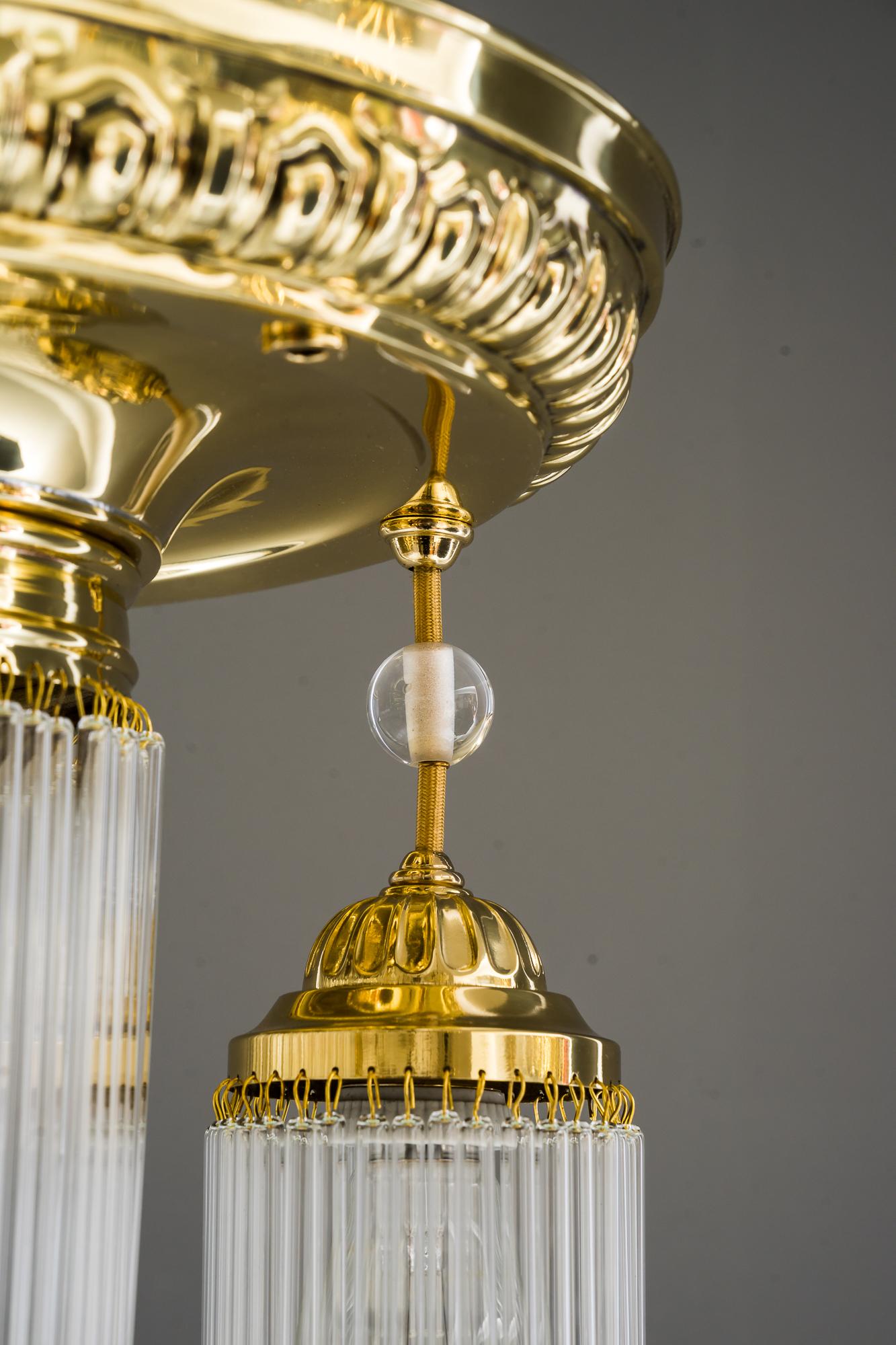 Polished Historistic Ceiling Lamp Vienna Around 1890s with Glass Sticks For Sale