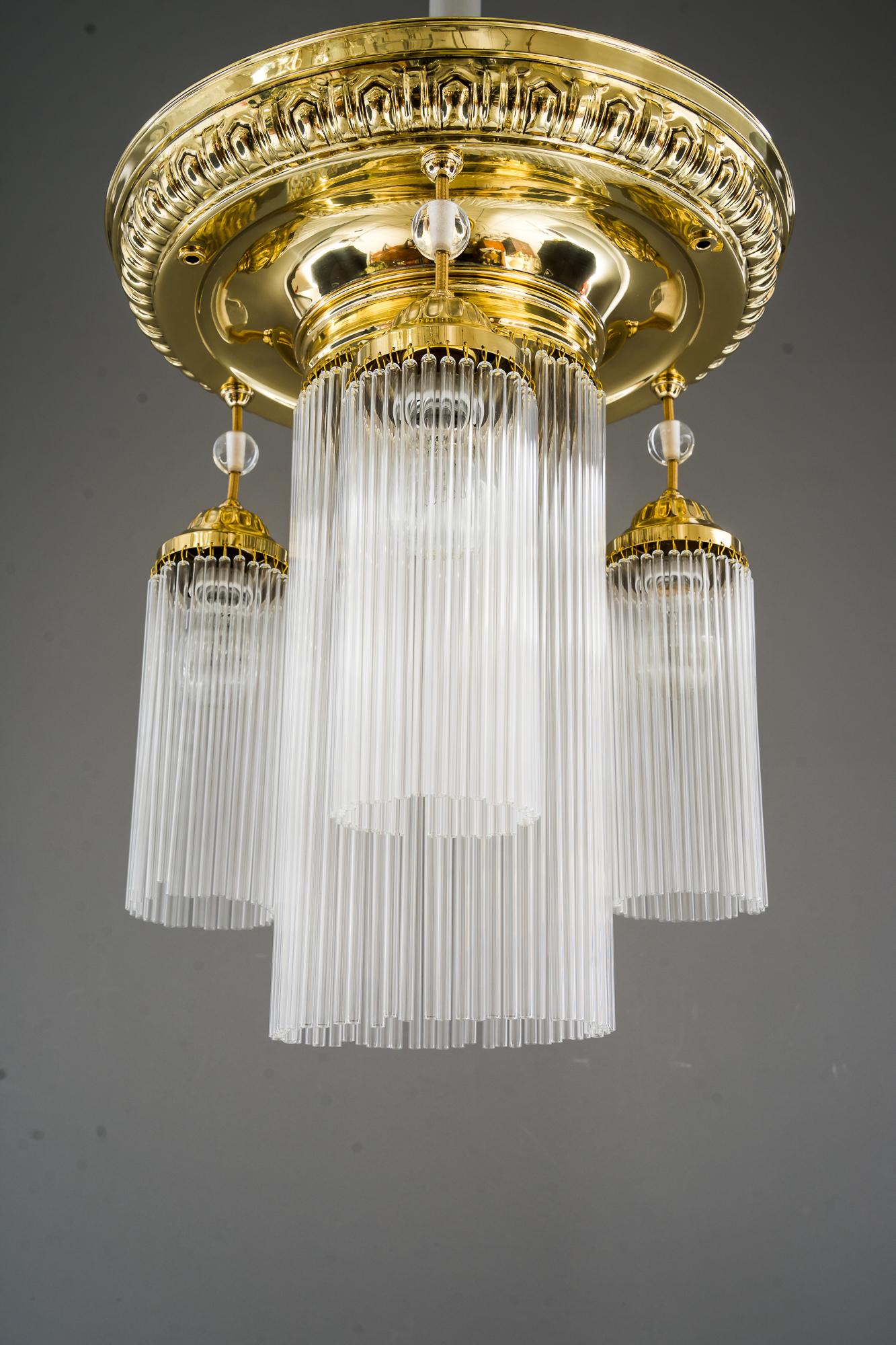 Late 19th Century Historistic Ceiling Lamp Vienna Around 1890s with Glass Sticks For Sale