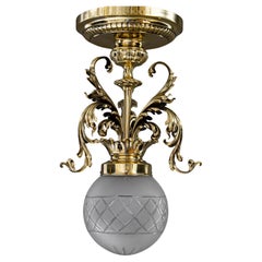 Historistische Deckenleuchte mit original antikem Glasschirm Wien um 1890