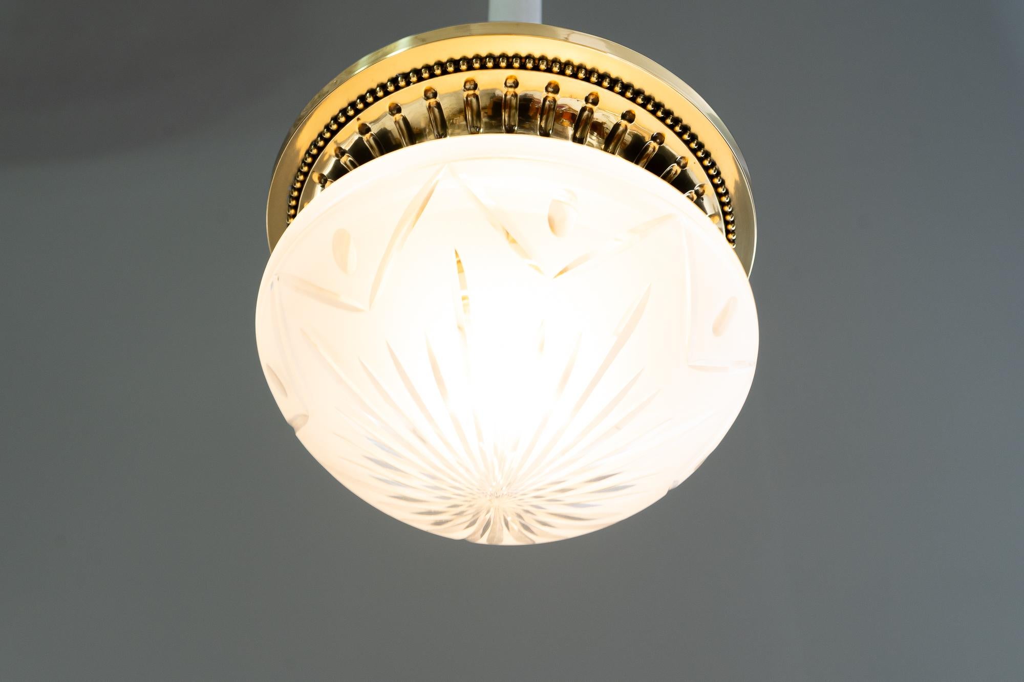 Brass Historistic ceiling lamp with original cut glass vienna around 1890s For Sale