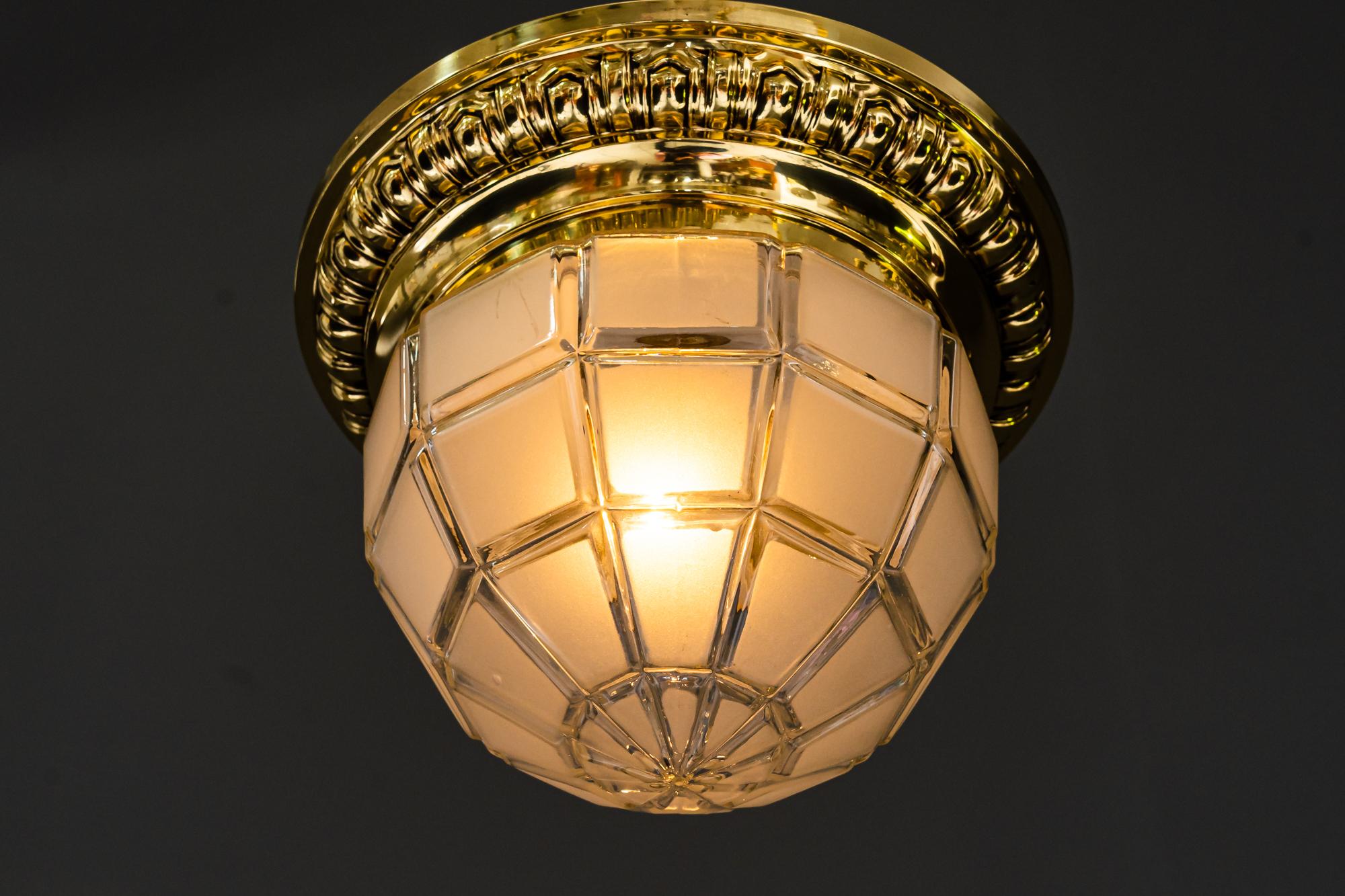 Polished Historistic Ceiling Lamp with Original Glass Shade, Around 1890s