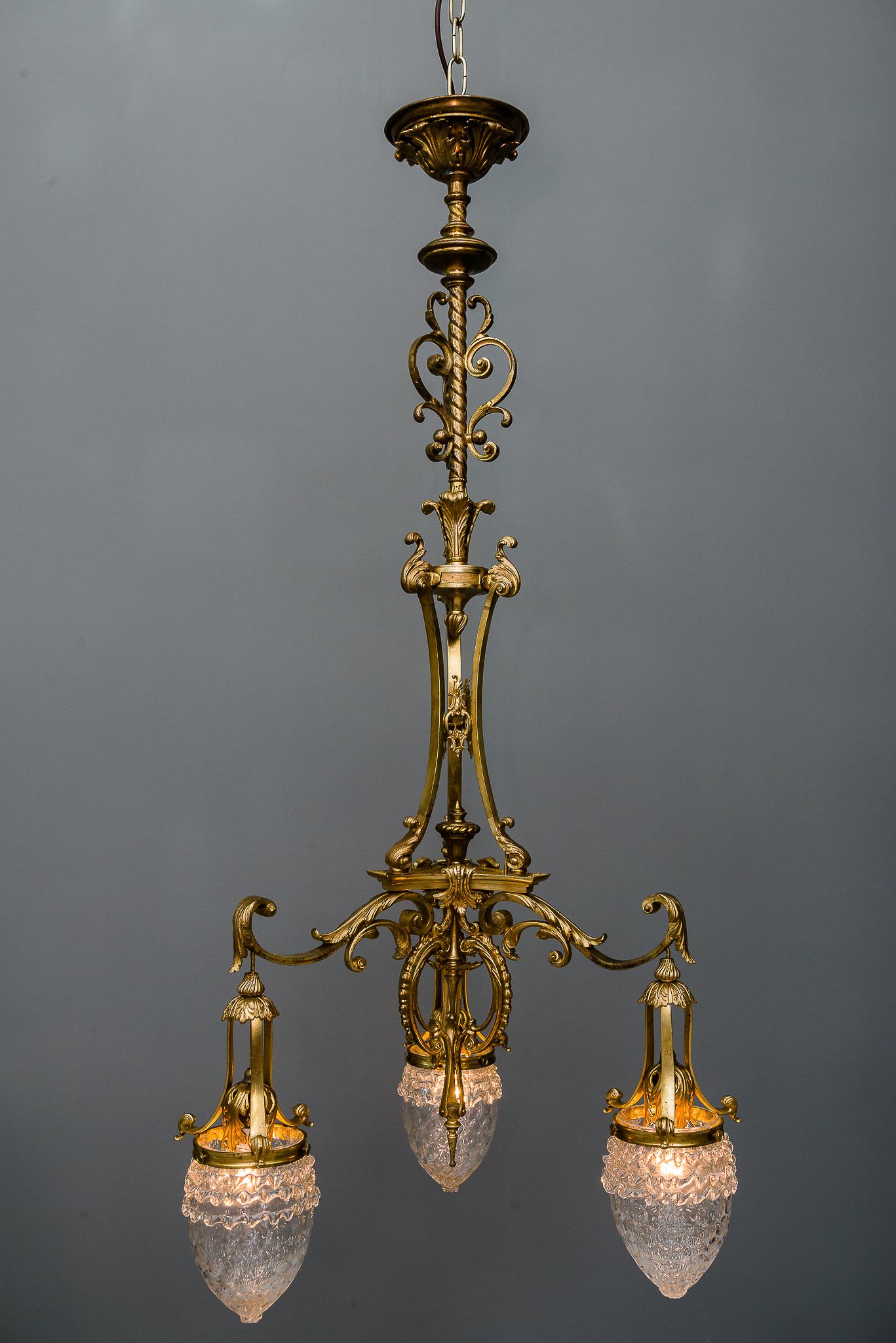 Neoclassical Historistic Chandelier Gilded with Original Glasses, circa 1890s