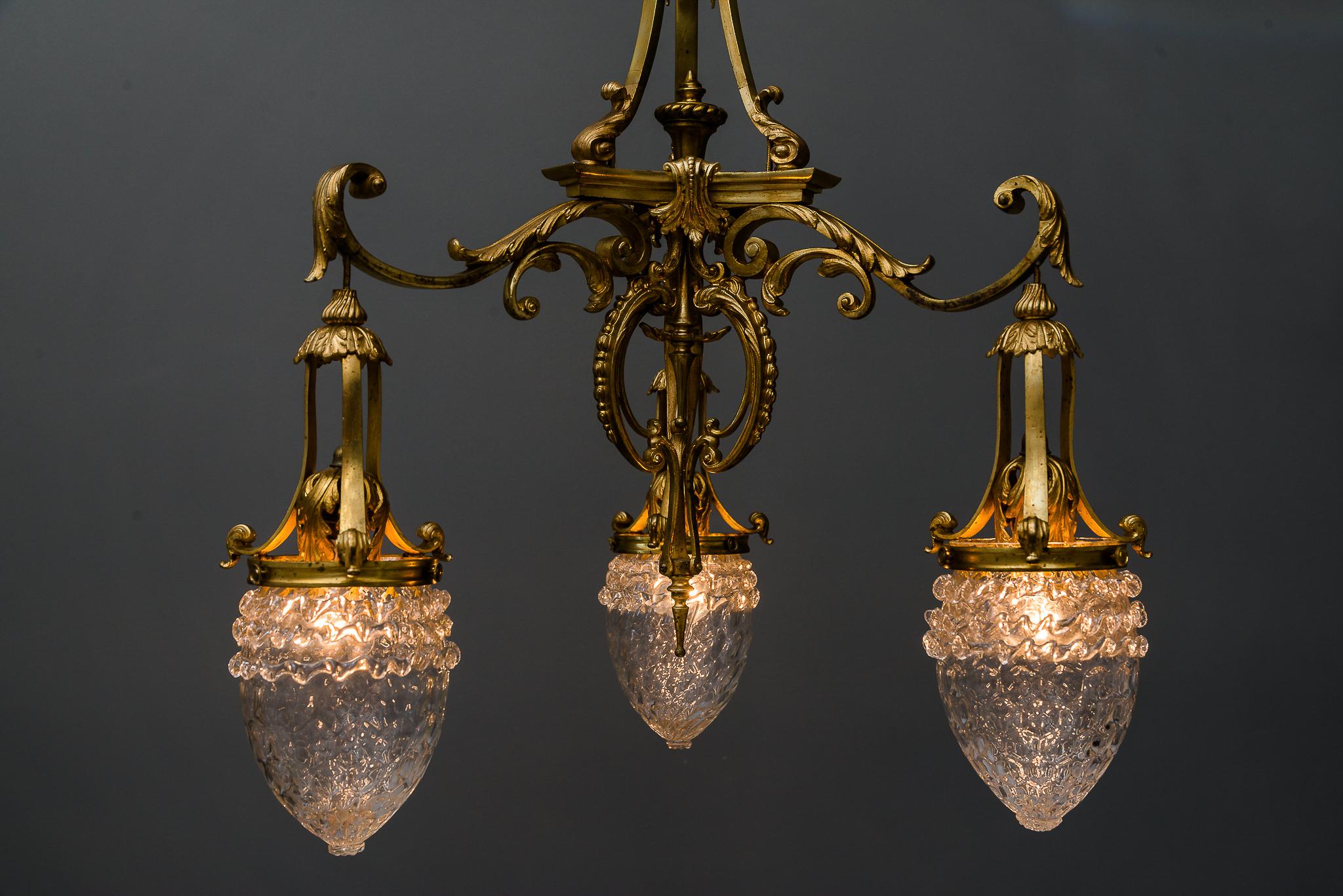 Gilt Historistic Chandelier Gilded with Original Glasses, circa 1890s